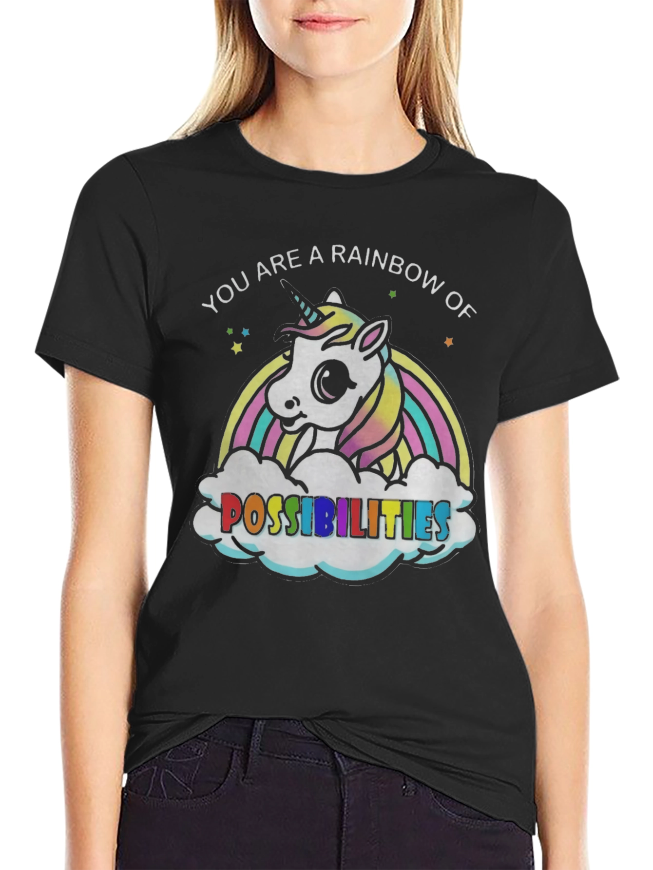 Black Rainbow Unicorn Possibilities Graphic Tee view 2