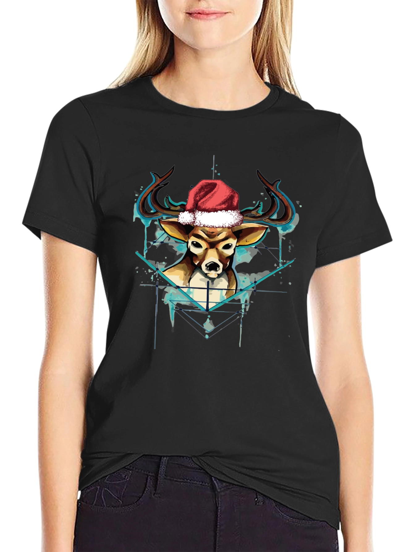 Black Holiday Deer Graphic Tee view 2