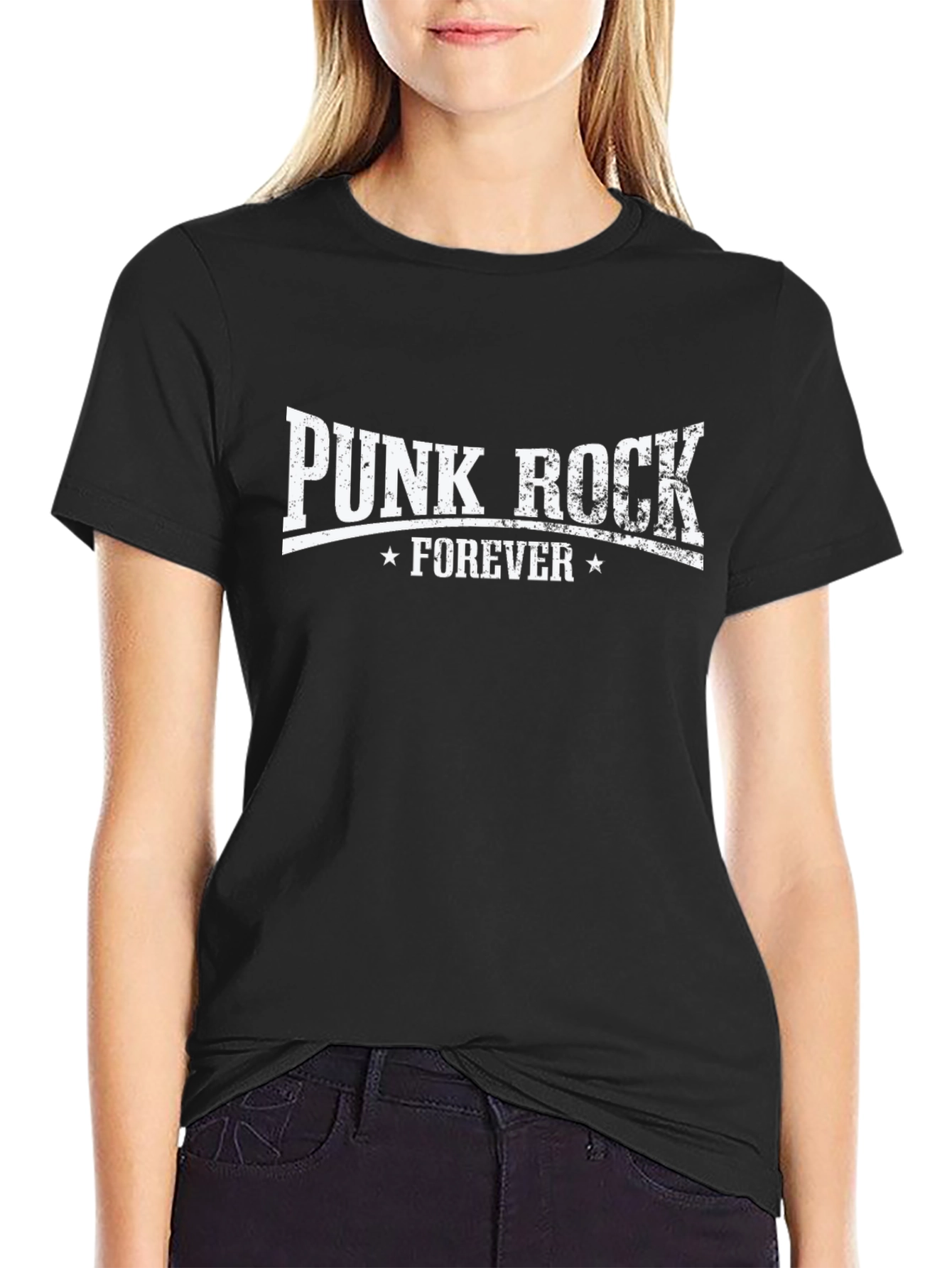 Black Punk Rock Forever Graphic Tee - Black Cotton T-Shirt view 2