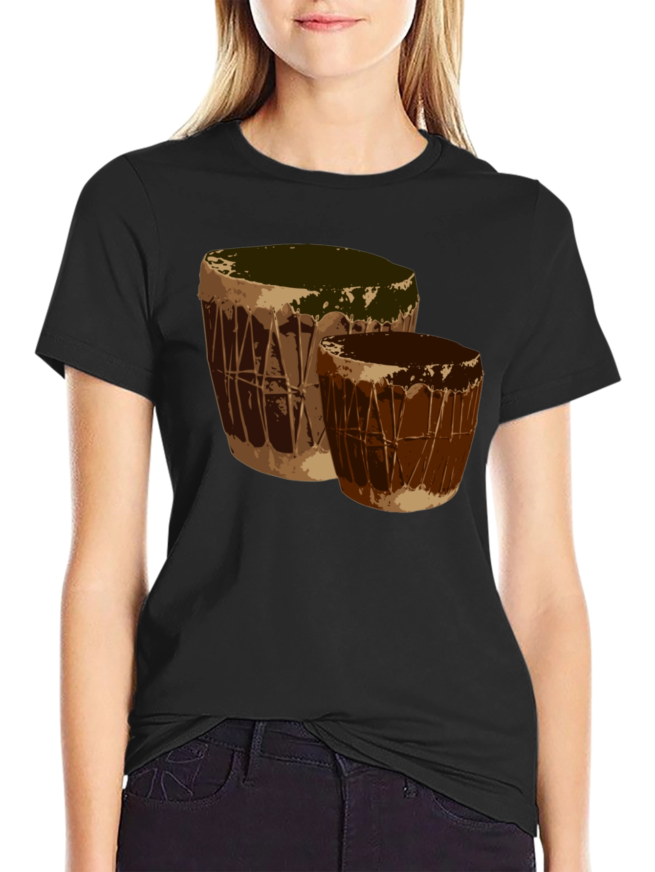 Black Stylish Drums Graphic Black T-Shirt view 2