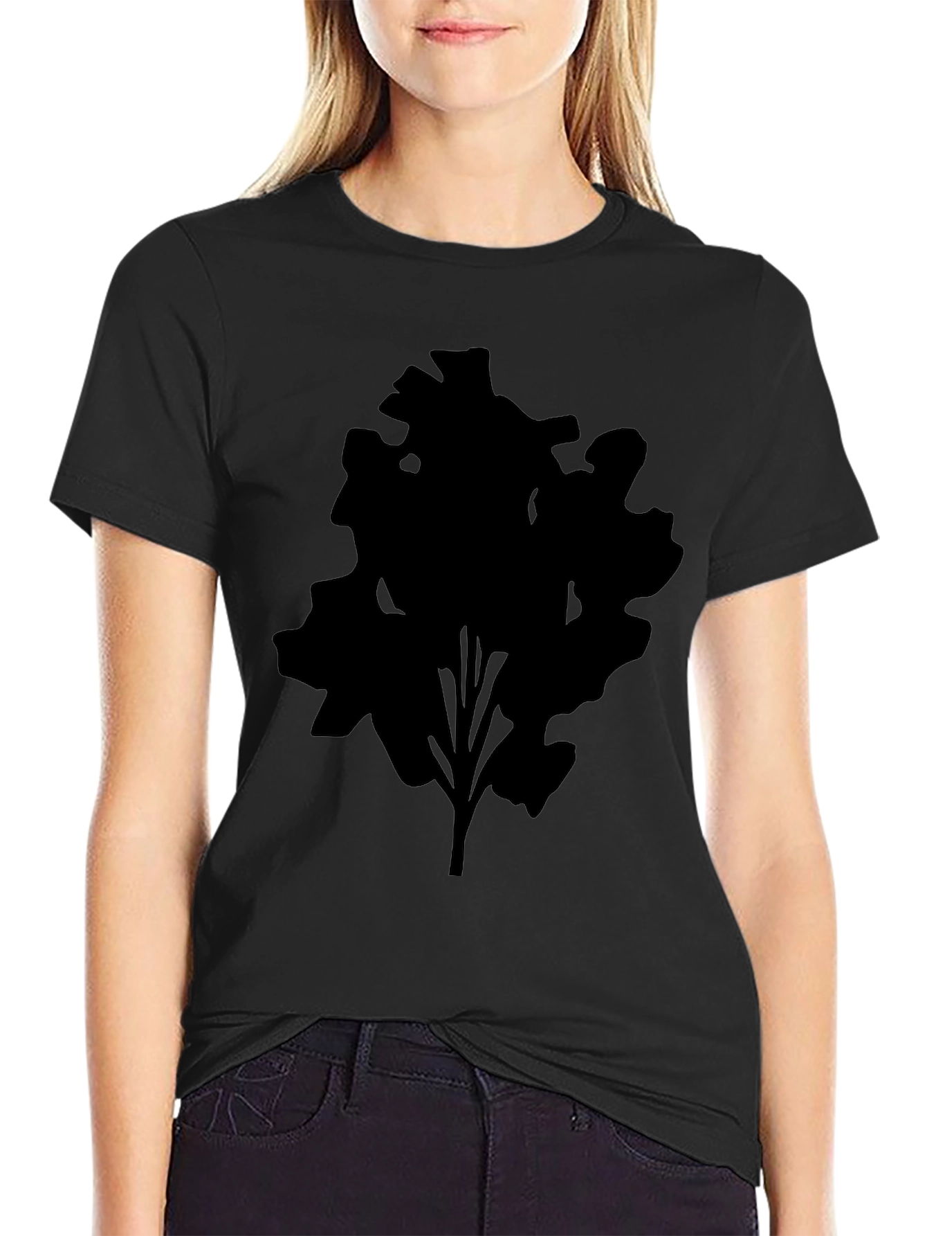 Black Men's Black T-Shirt with Abstract Tree Silhouette Design view 2