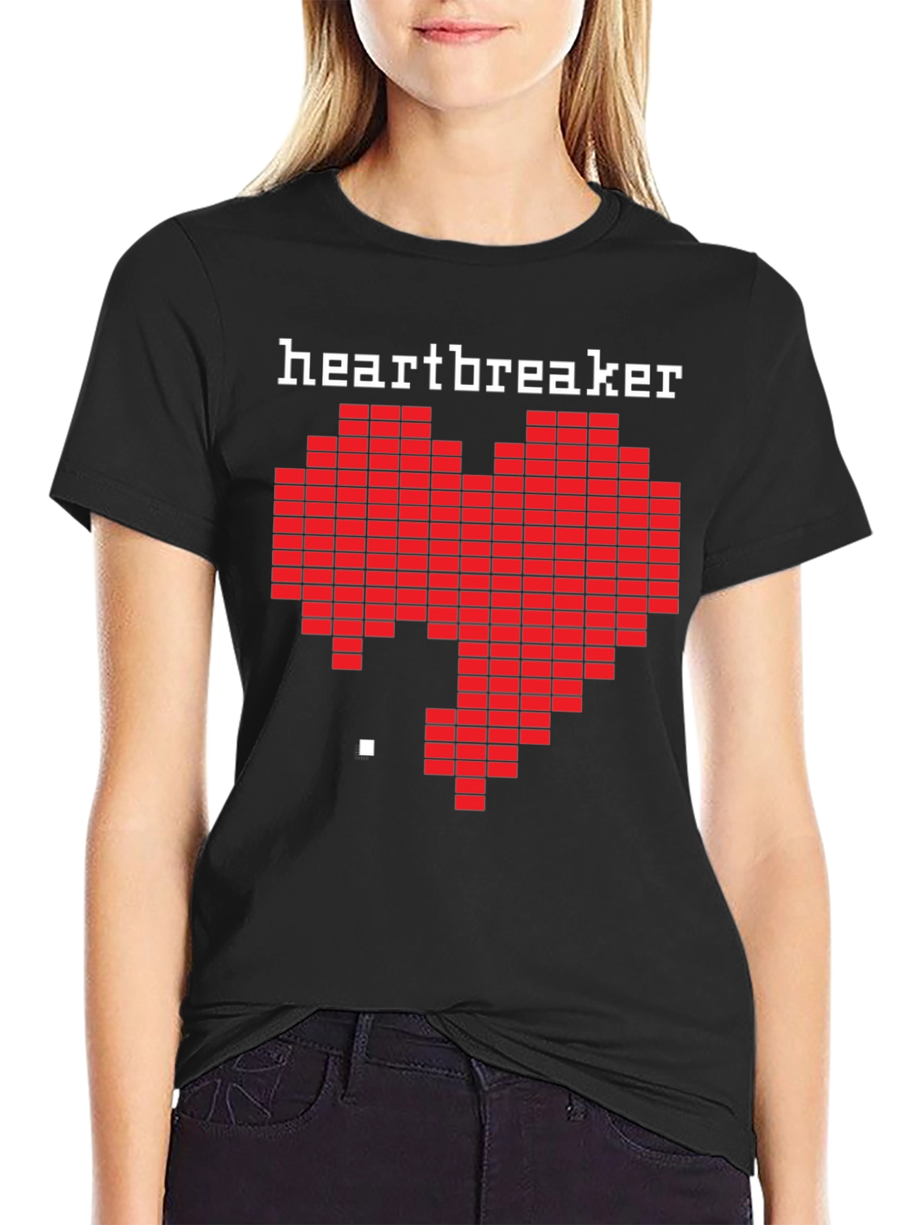 Black Heartbreaker Pixel Art Graphic Black T-Shirt view 2