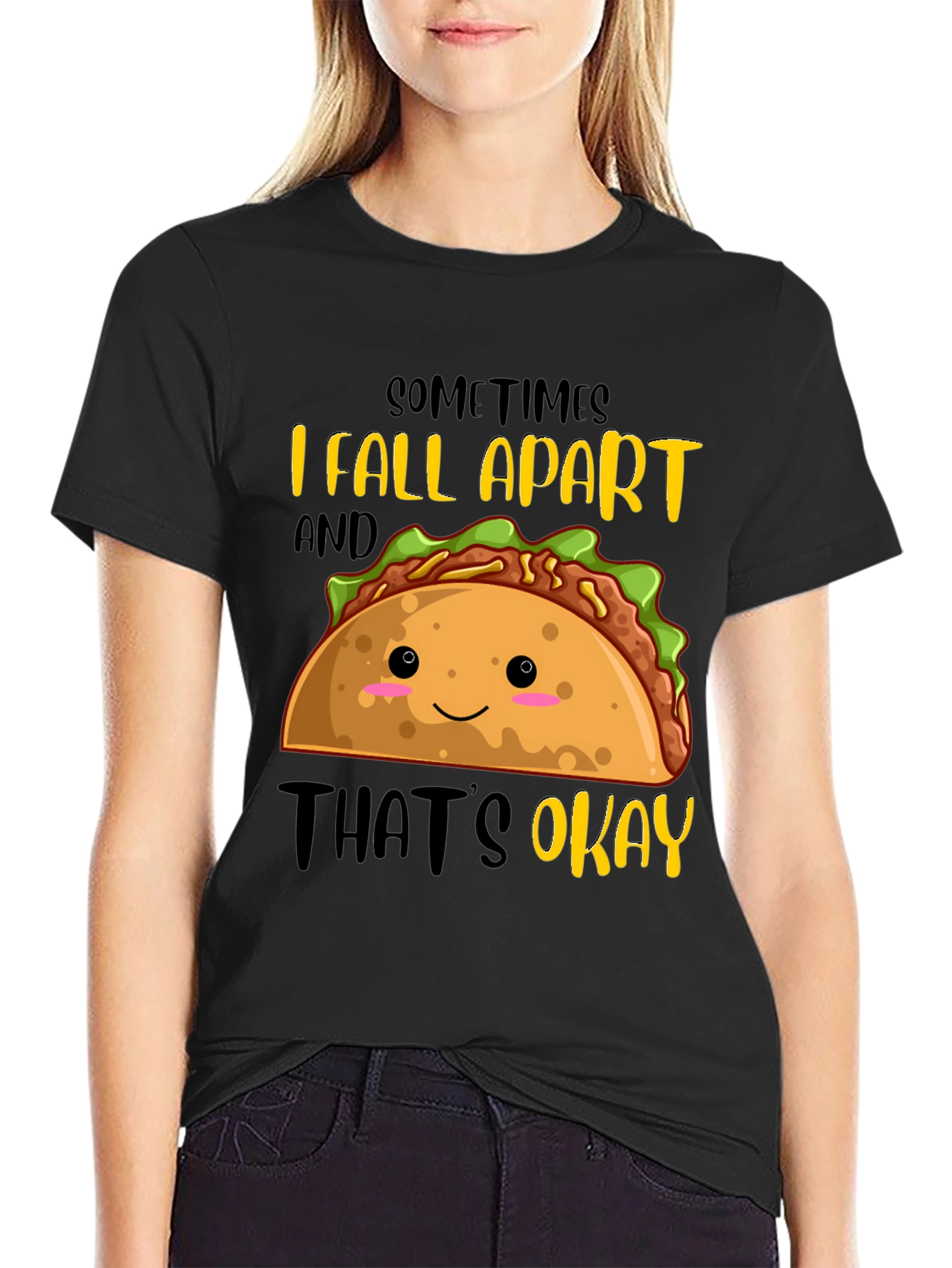 Black Funny Taco Graphic T-Shirt - Sometimes I Fall Apart view 2