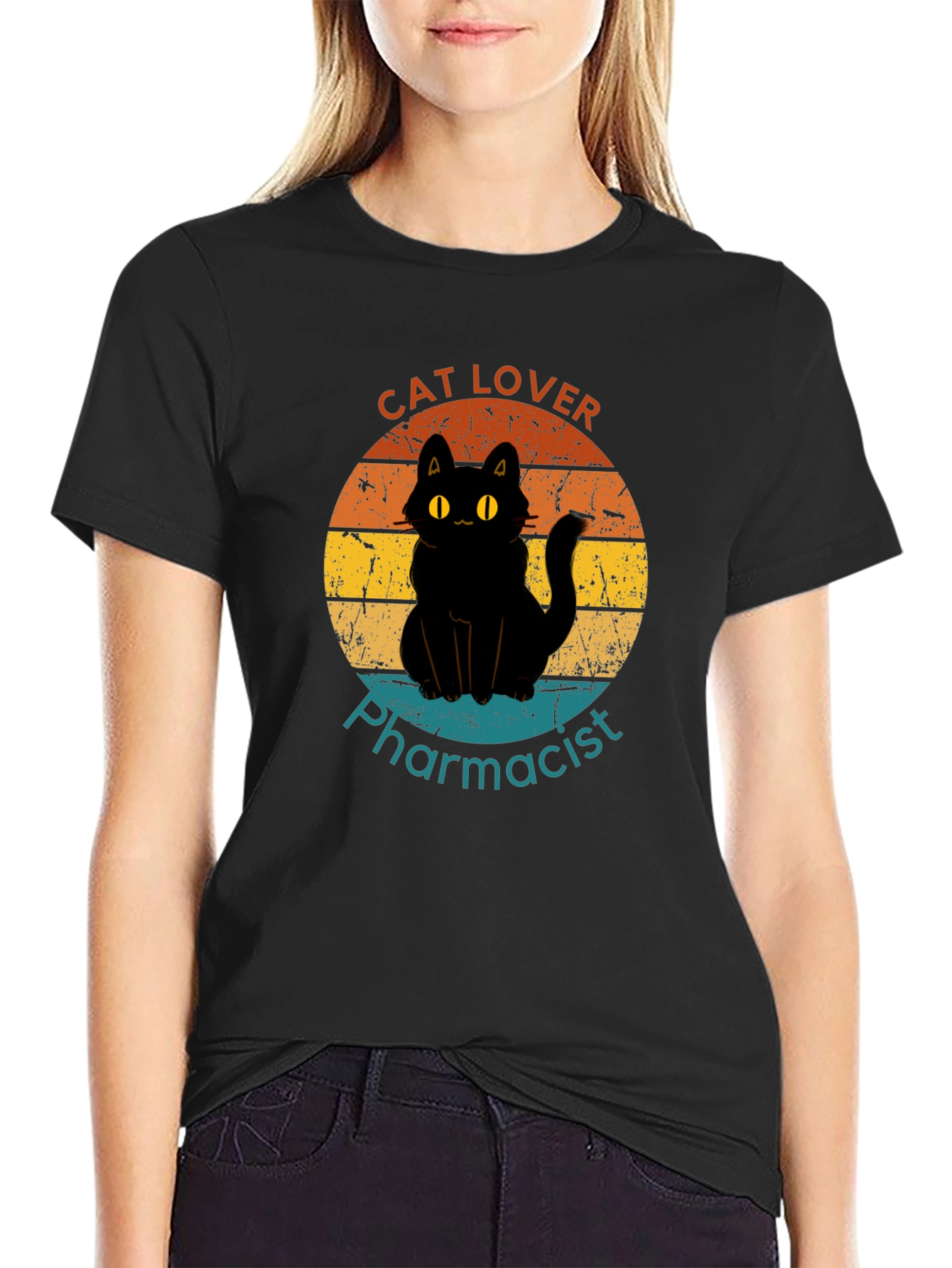 Black Cat Lover Pharmacist T-Shirt view 2
