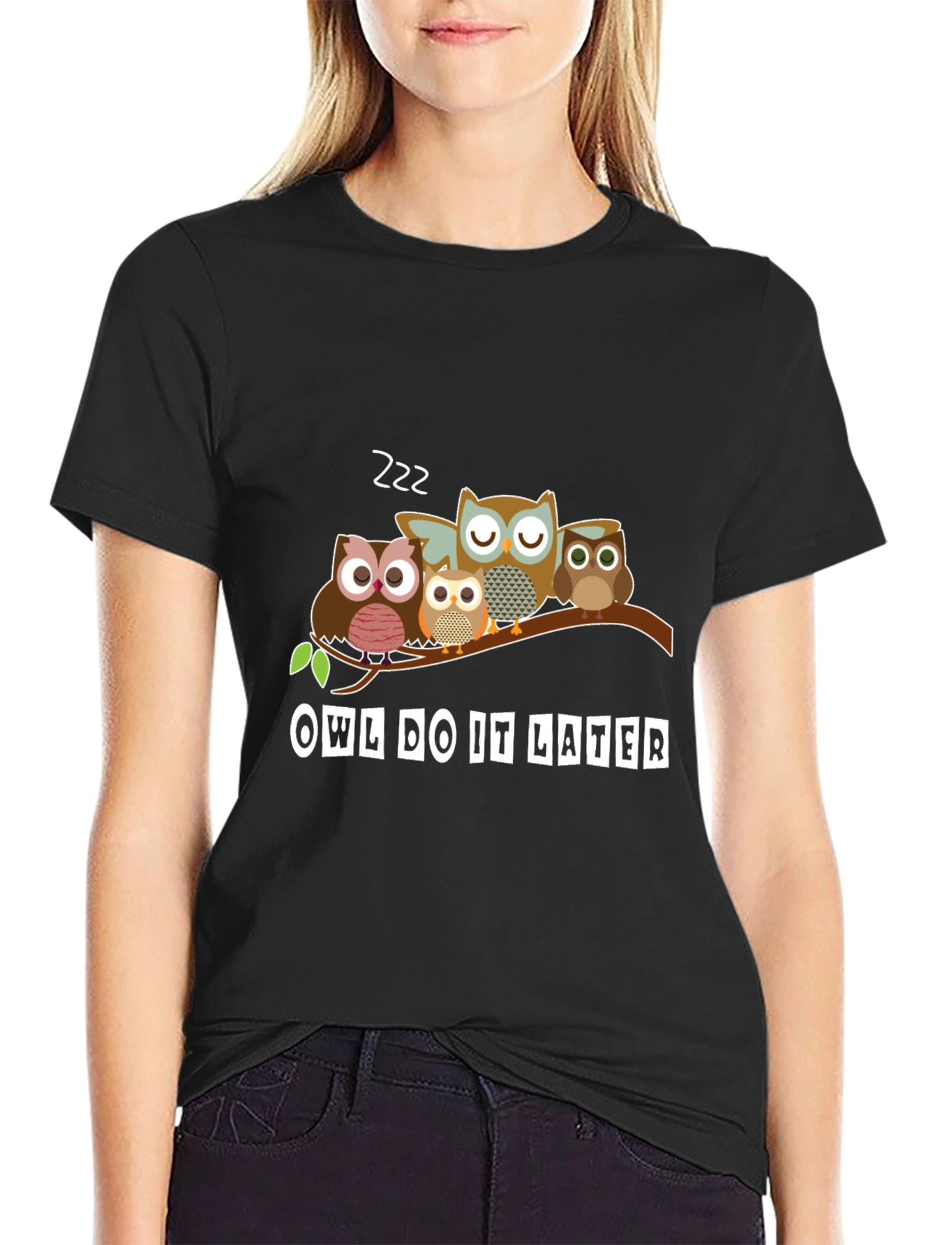 Black Owl Do It Later T-Shirt - Funny Animal Tee view 2