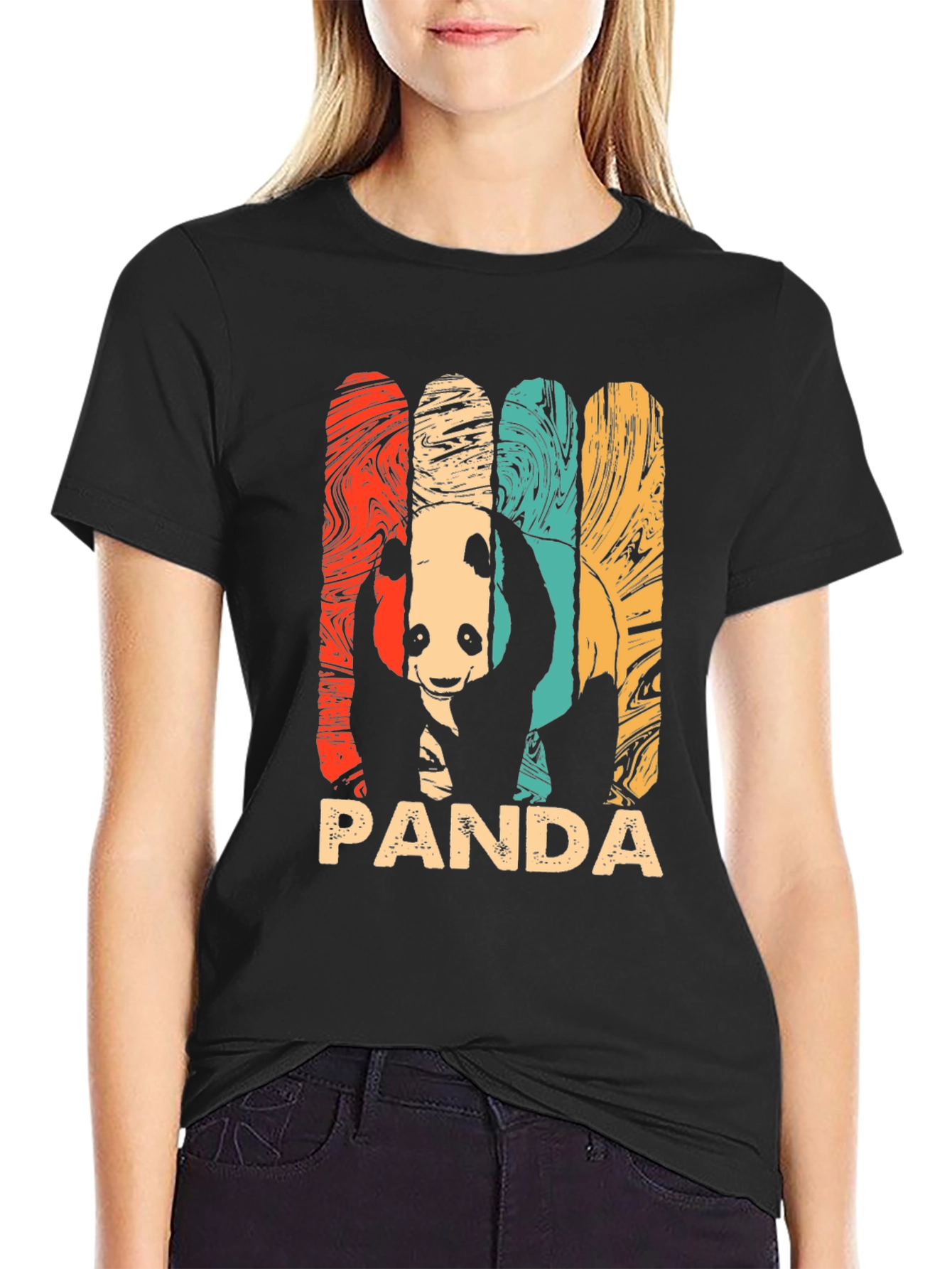 Black Retro Panda Graphic Tee - Men's Black T-Shirt view 2