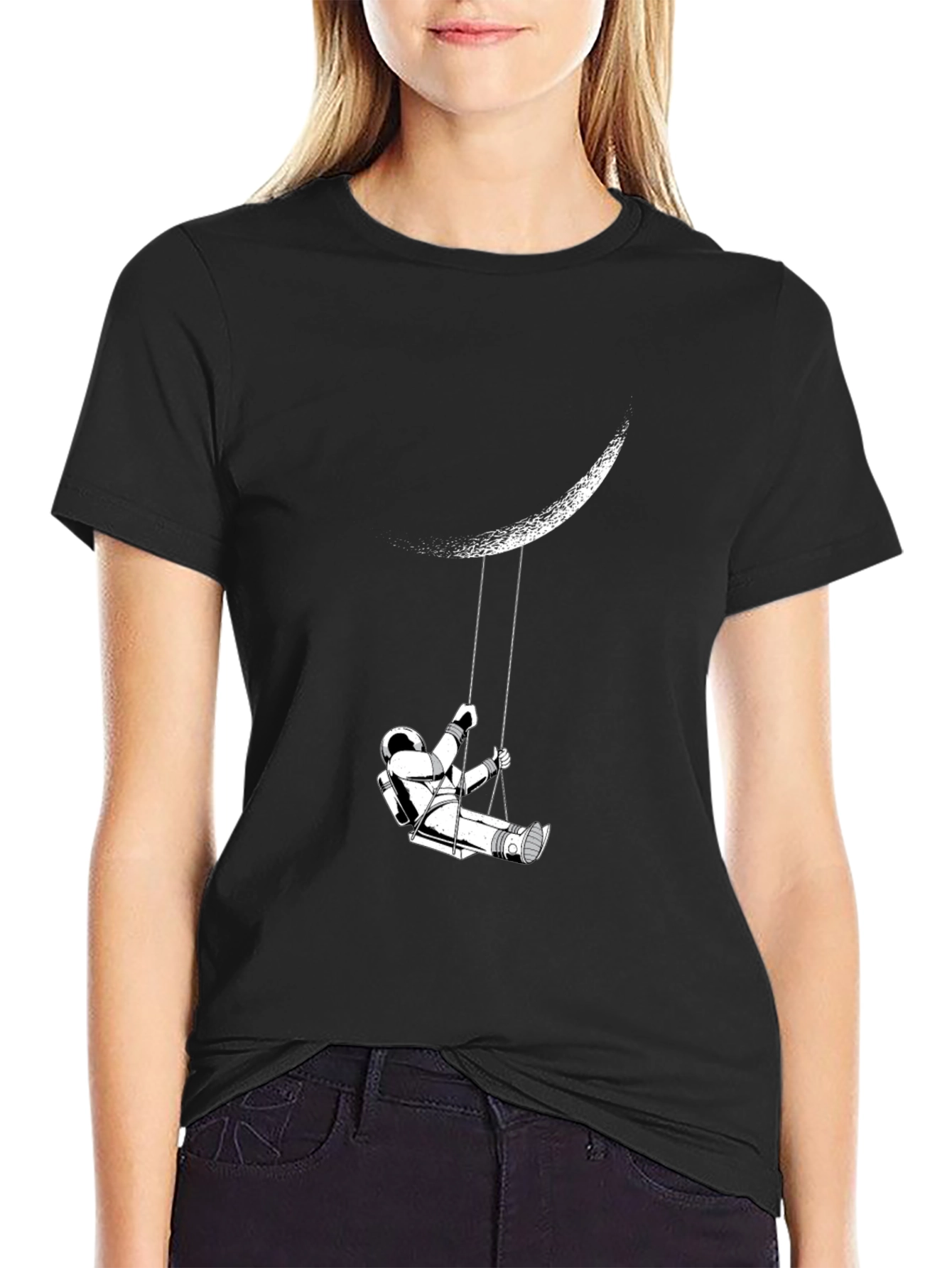 Black Astronaut Moon Swing Graphic T-Shirt view 2