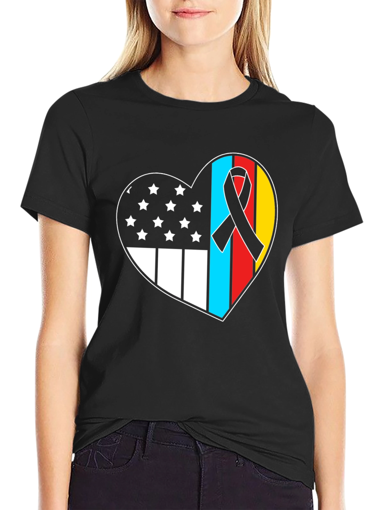 Black Heart Flag Patriotic T-Shirt view 2