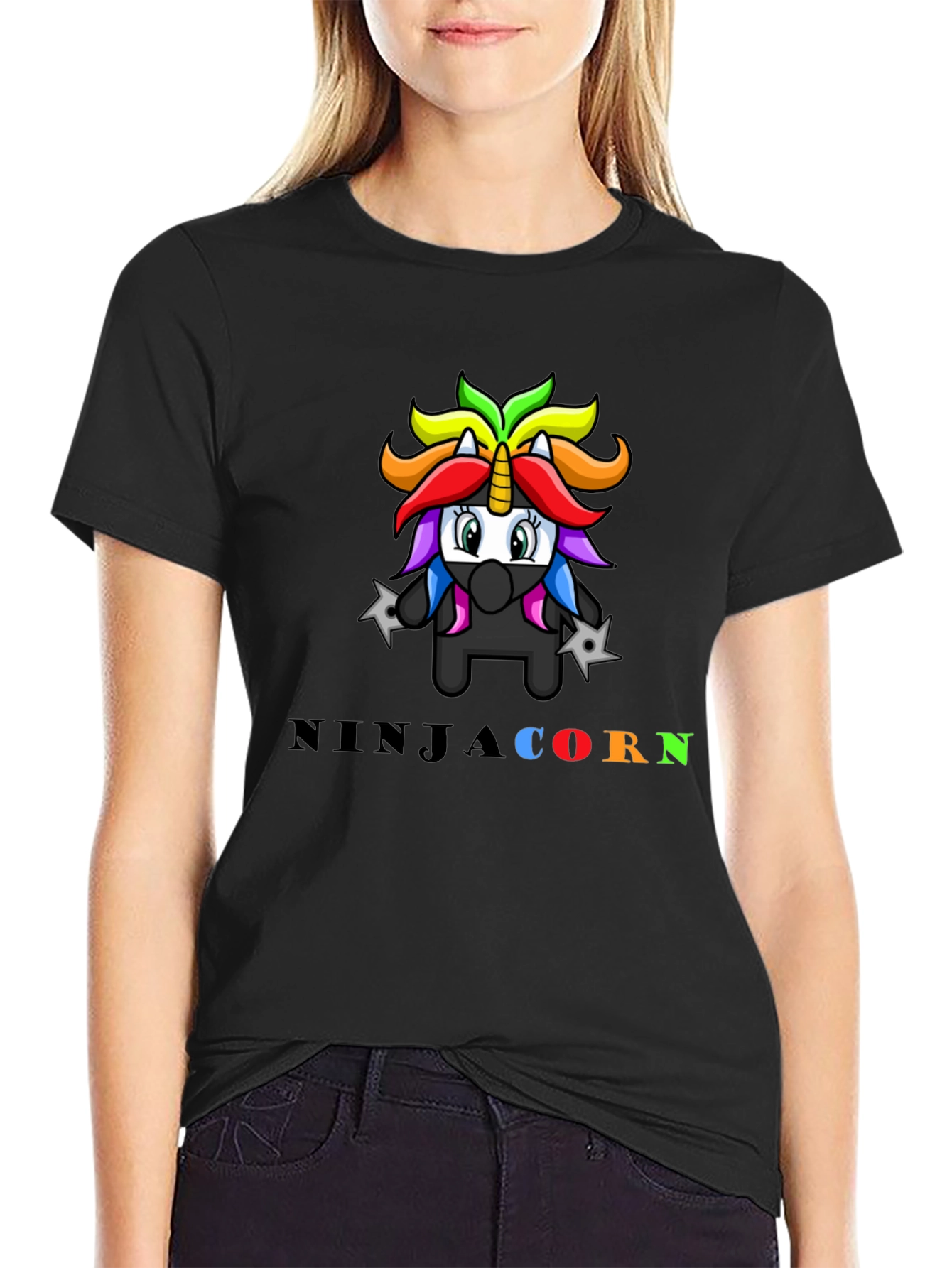 Black Ninja Unicorn Graphic T-Shirt view 2