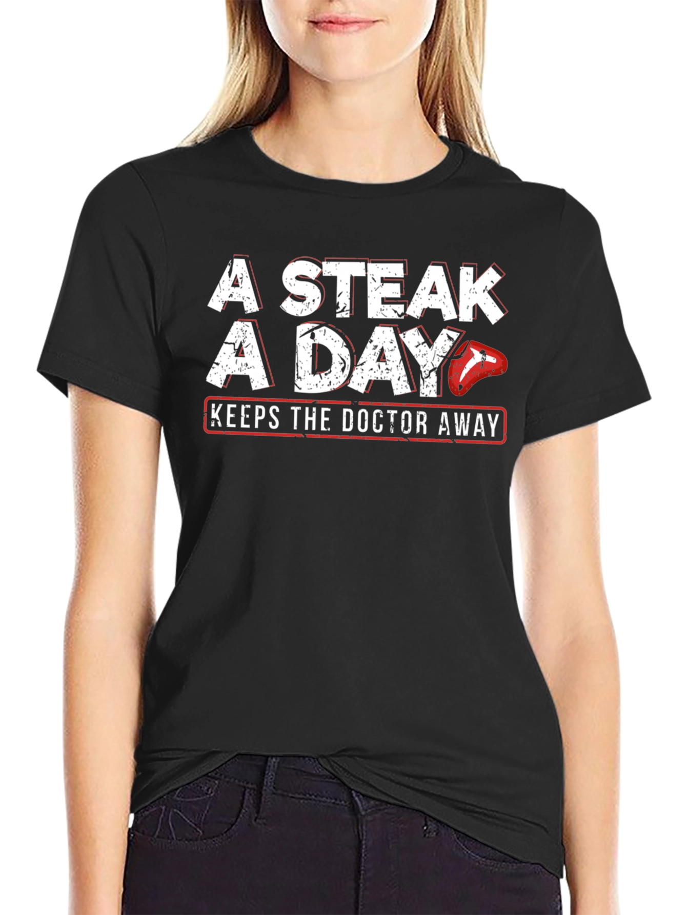 Black A Steak a Day T-Shirt - Funny Meat Lover Tee view 2
