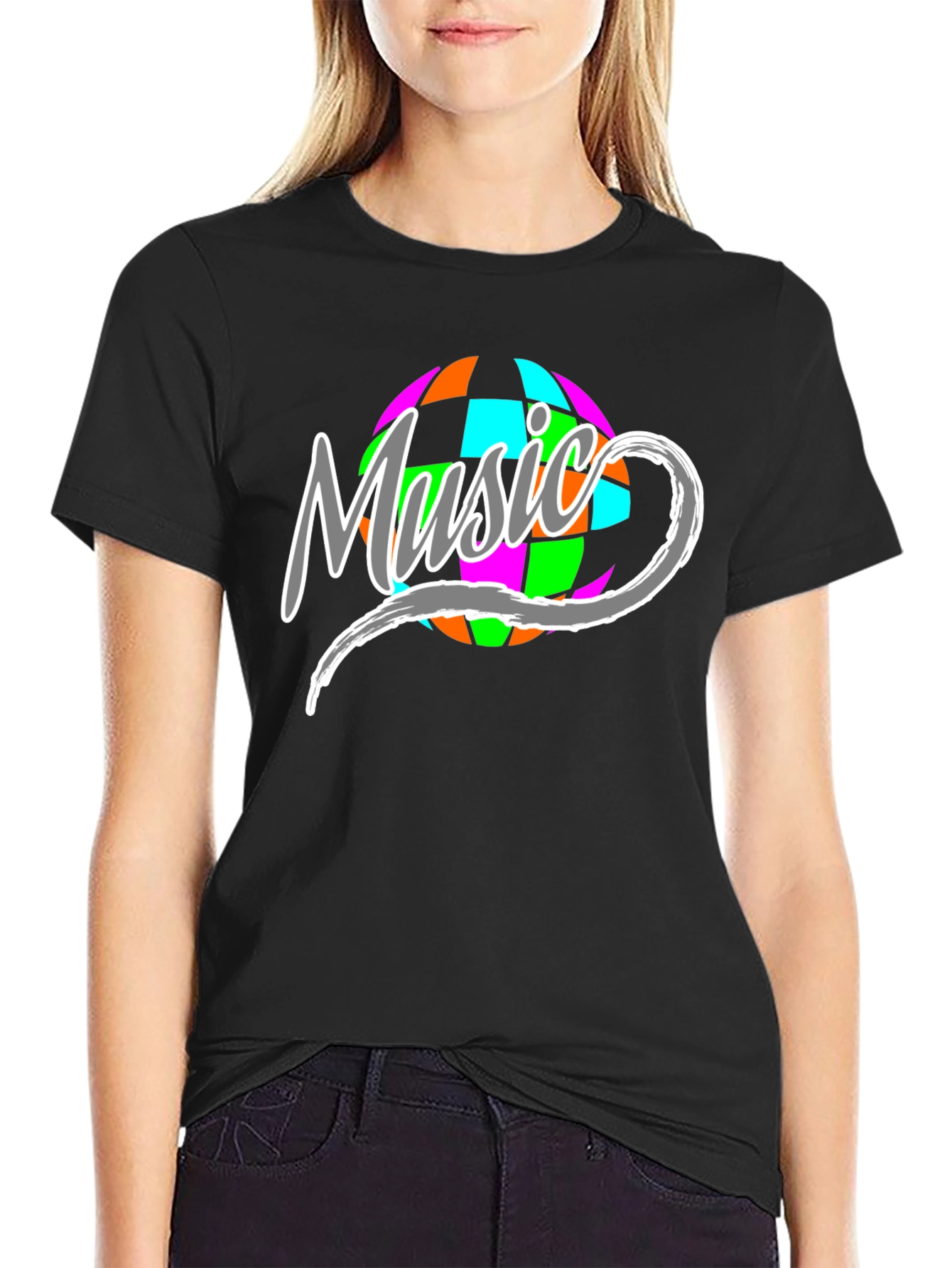 Black Music Disco Ball Graphic T-Shirt view 2