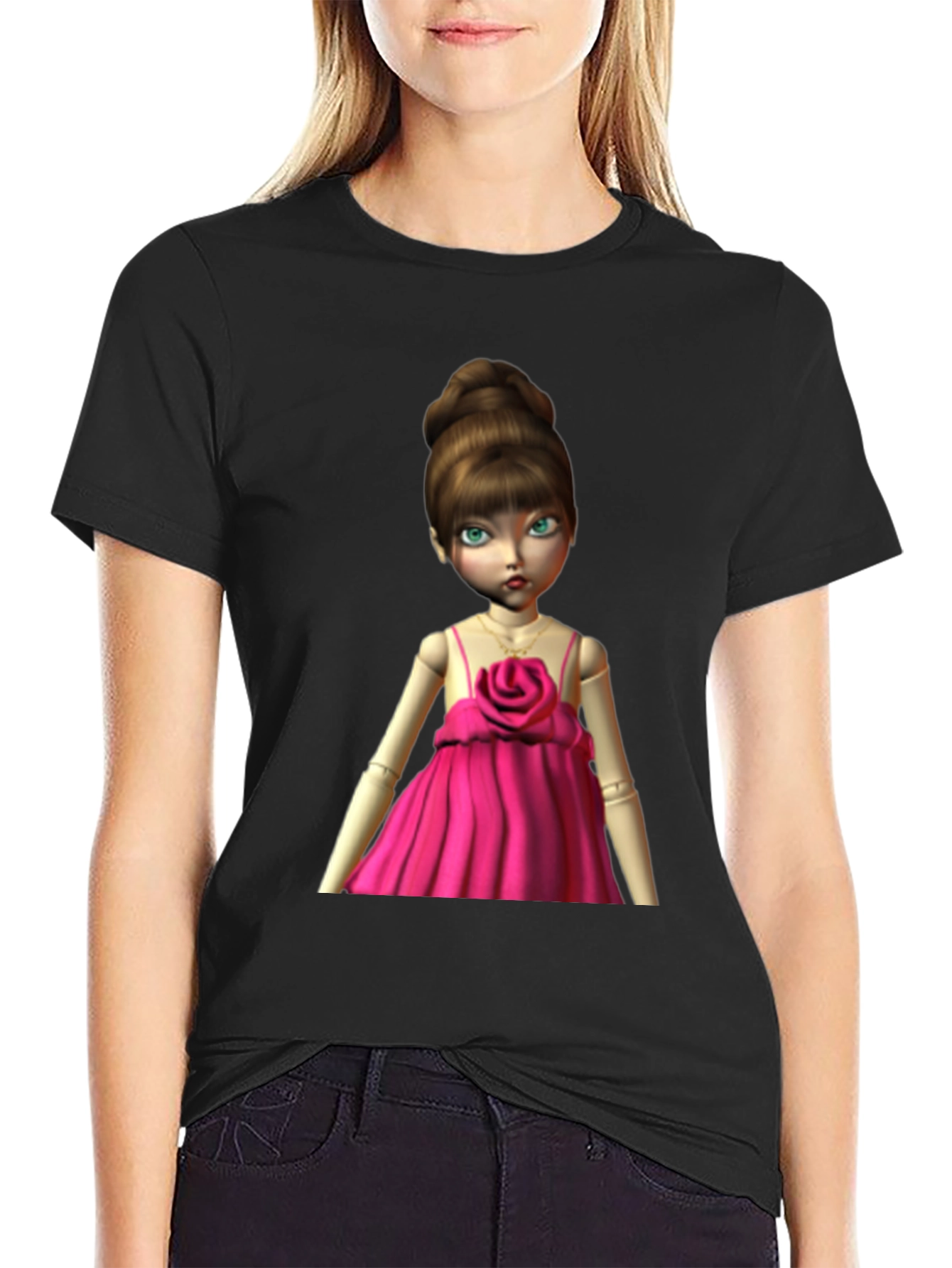 Black Doll in Pink Dress Graphic T-Shirt view 2