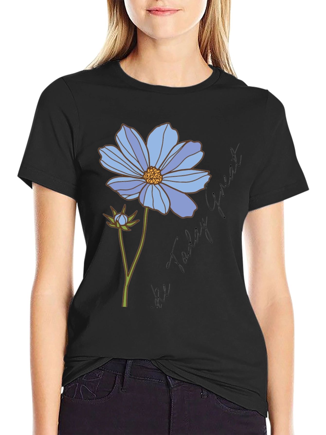 Black Floral Graphic T-Shirt - Be Today Great view 2