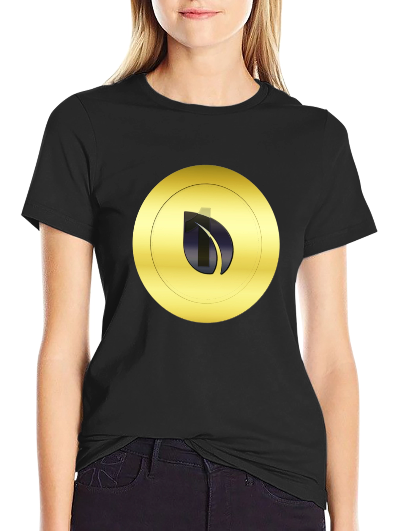 Black Black T-Shirt with Gold Leaf Emblem view 2
