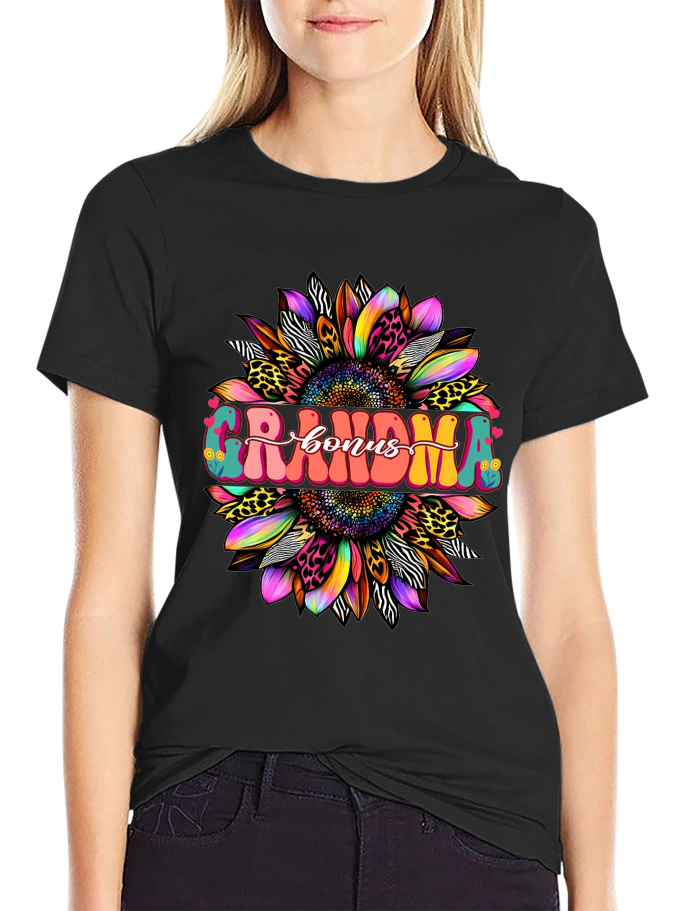 Black Grandma Bonus Graphic Tee - Sunflower Design view 2