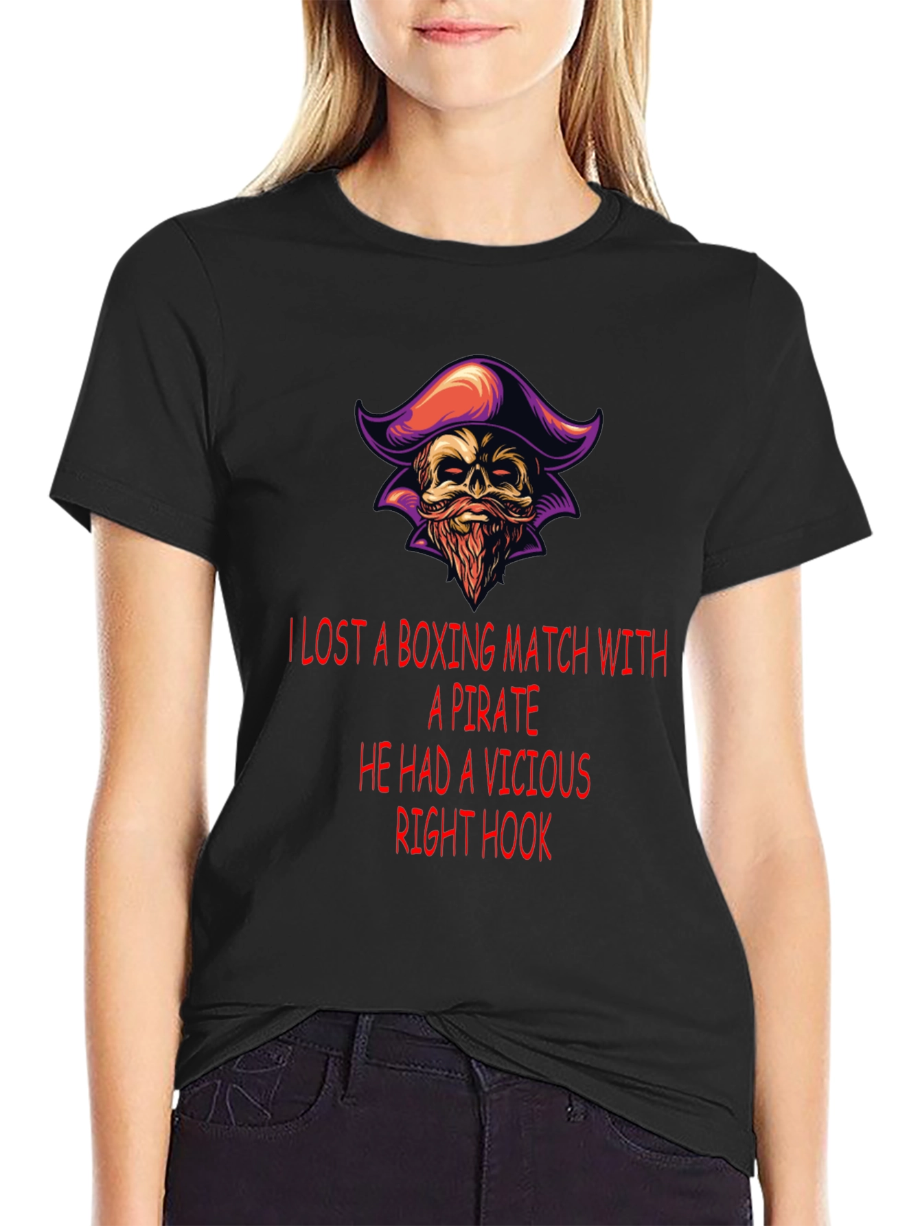 Black Pirate Boxing Match T-Shirt: Vicious Right Hook Tee view 2