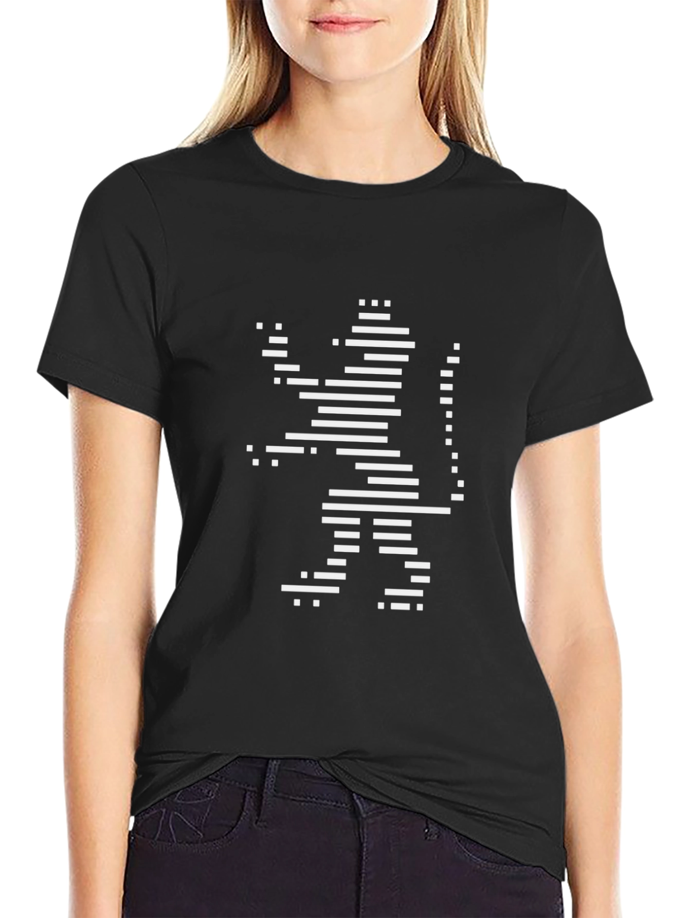 Black Black T-Shirt with Abstract Lion Design view 2