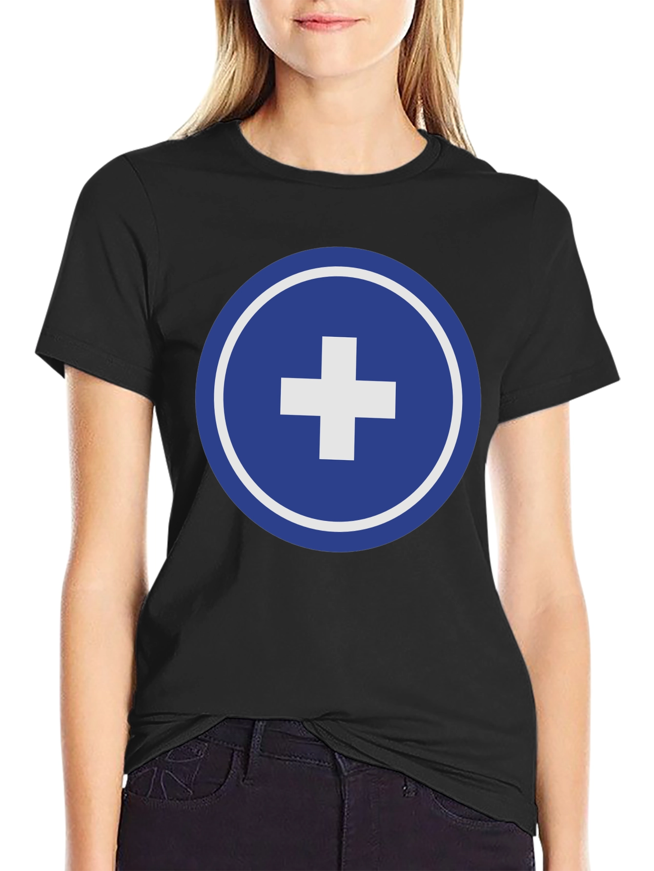 Black Blue Plus Sign Graphic Tee view 2