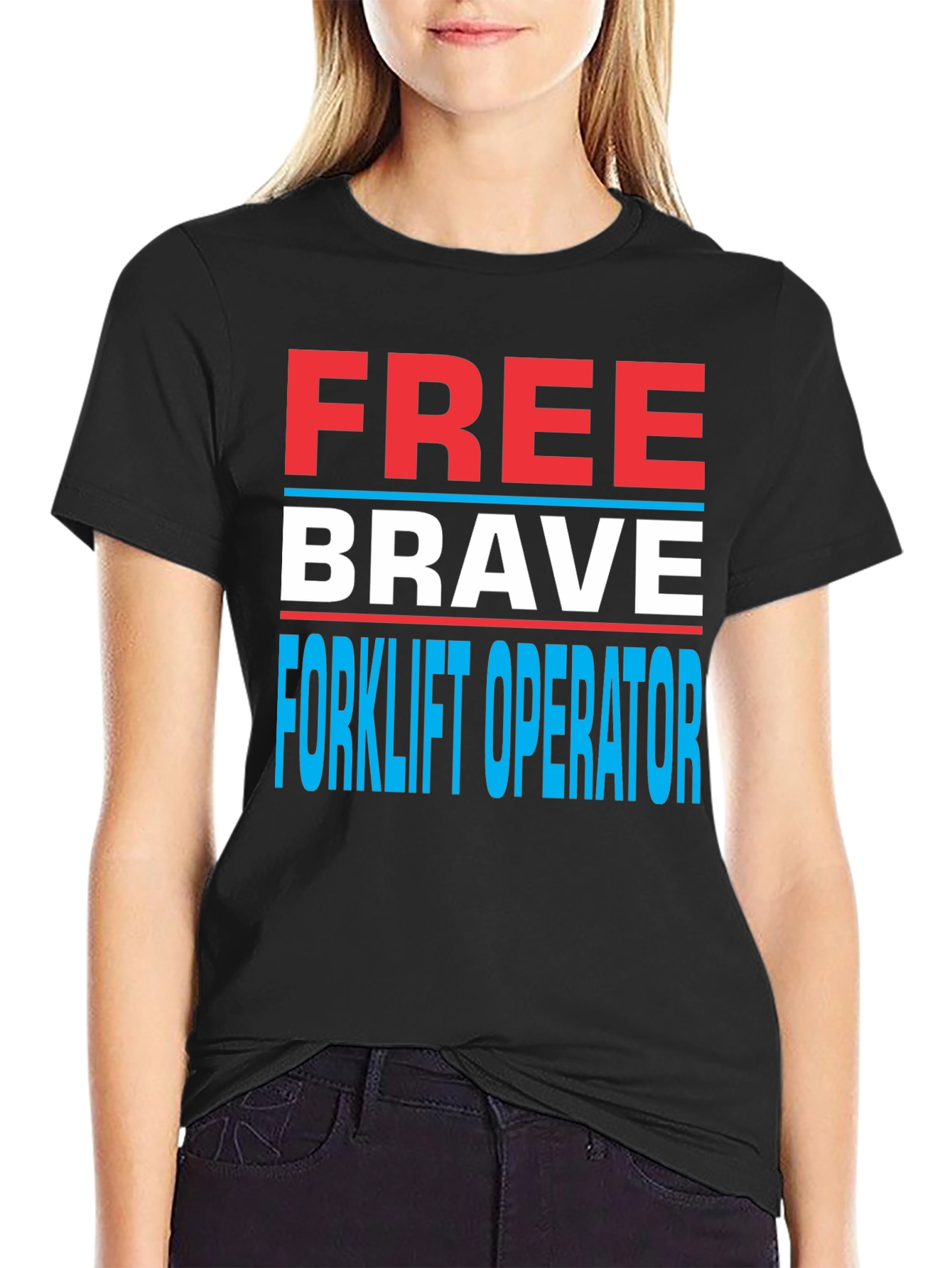 Black Free Brave Forklift Operator Graphic Tee view 2