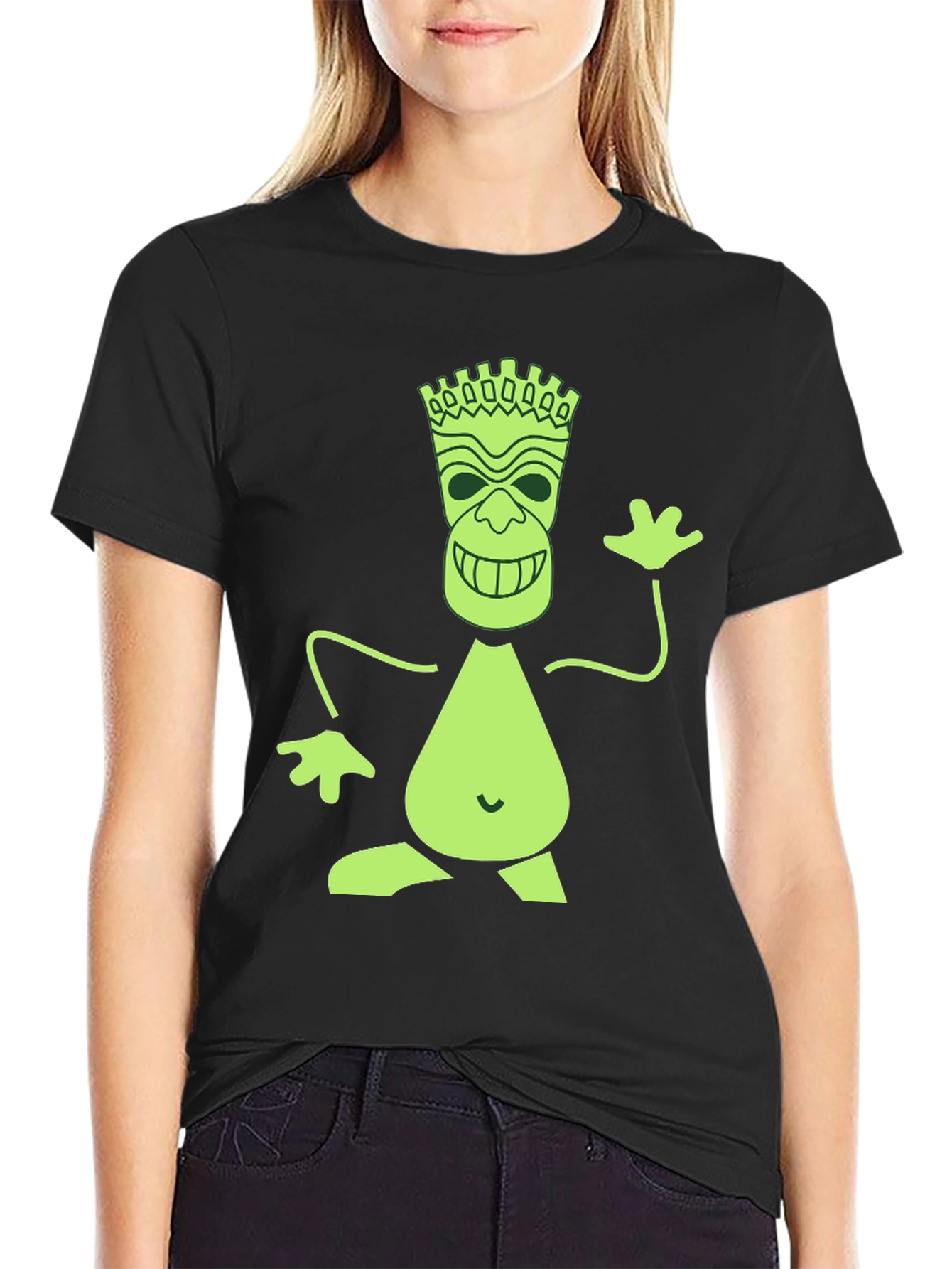 Black Fun Tiki Graphic Print Black T-Shirt view 2