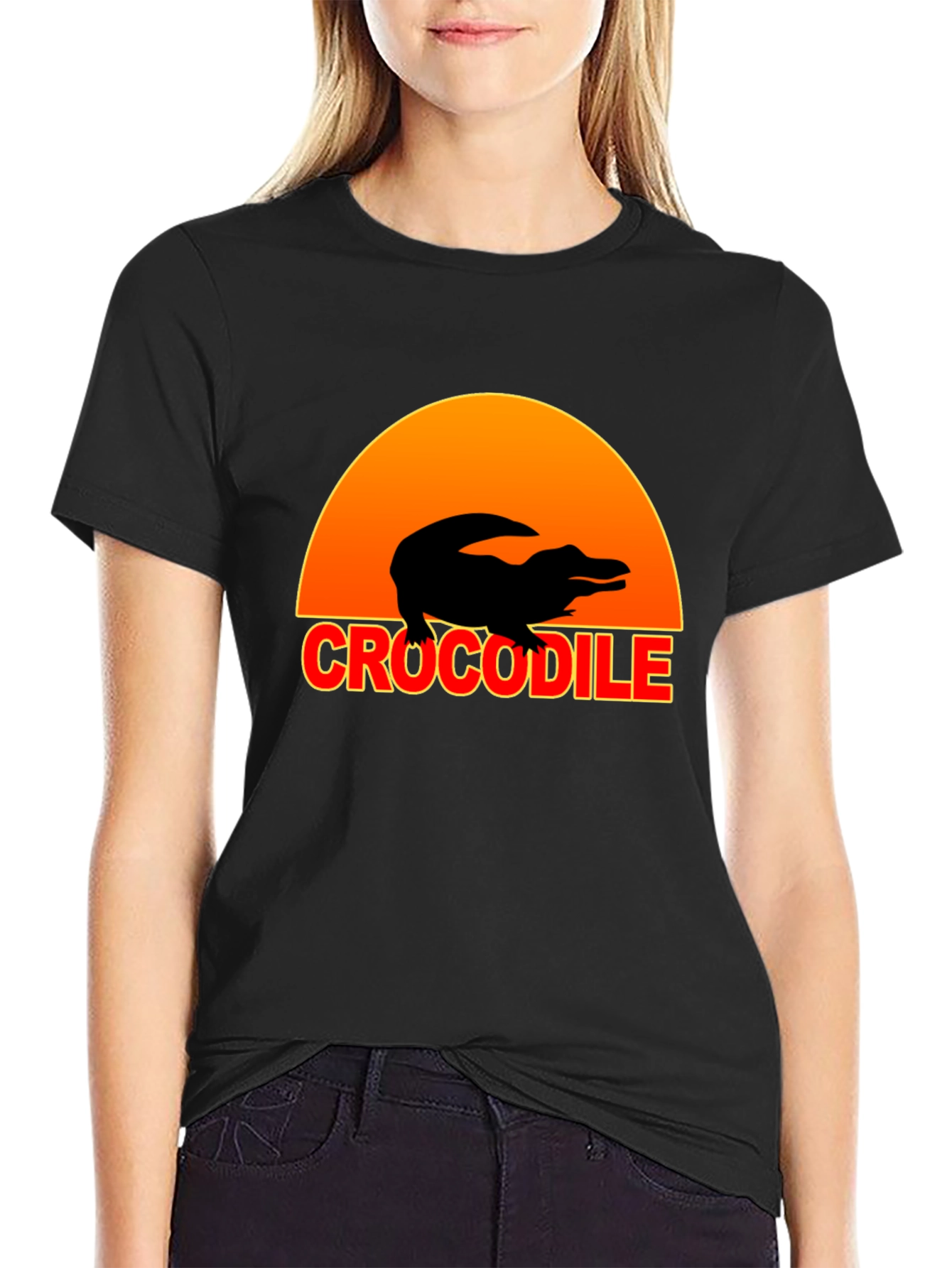 Black Crocodile Sunset Graphic Tee - Black view 2