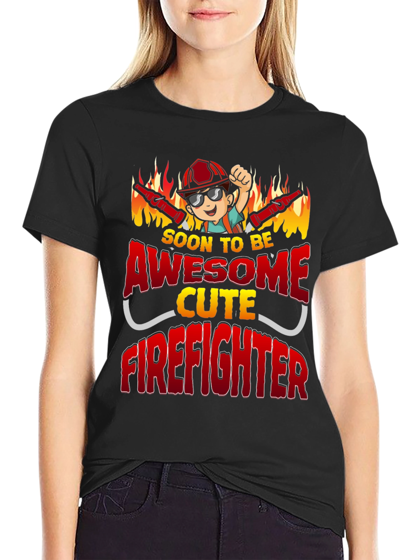 Black Awesome Cute Firefighter T-Shirt view 2