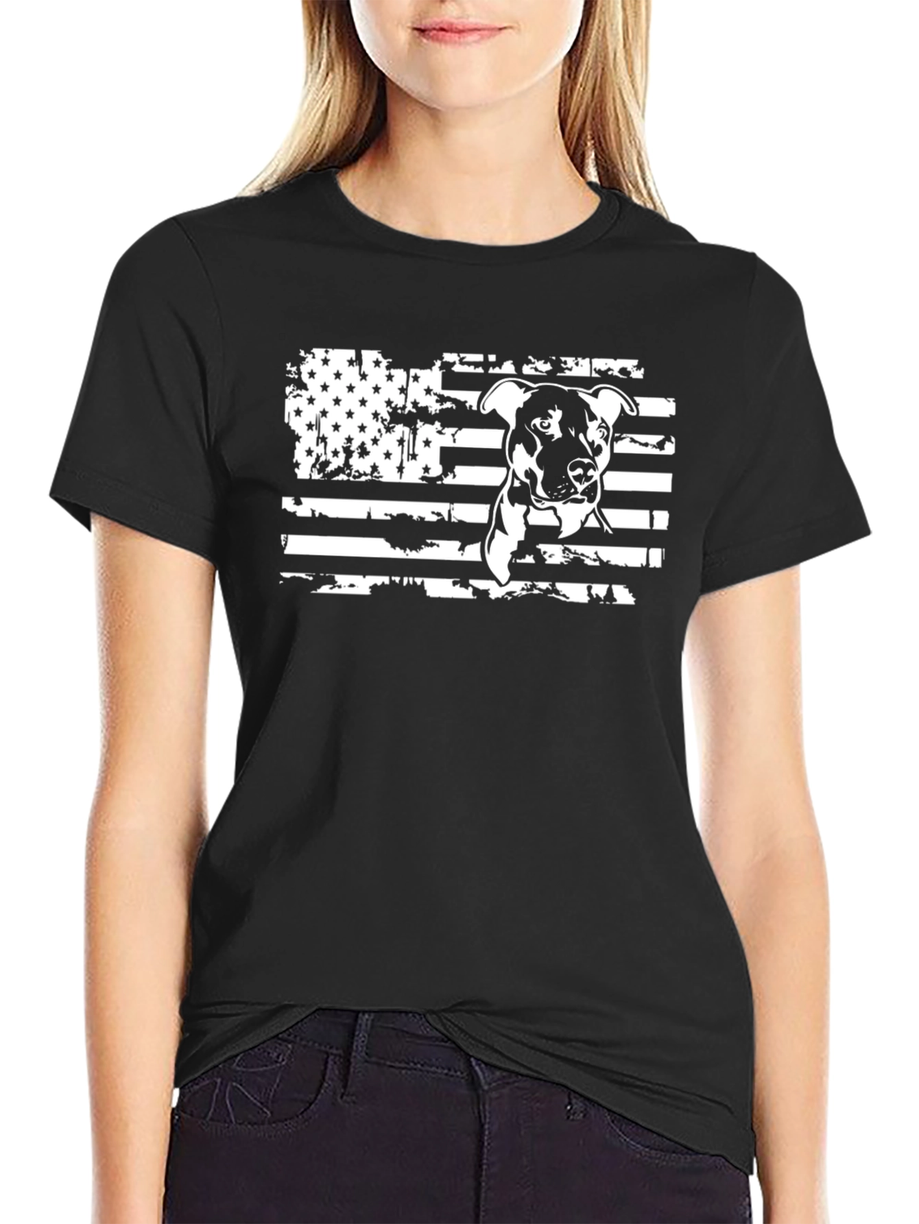 Black American Pitbull Flag Graphic T-Shirt view 2