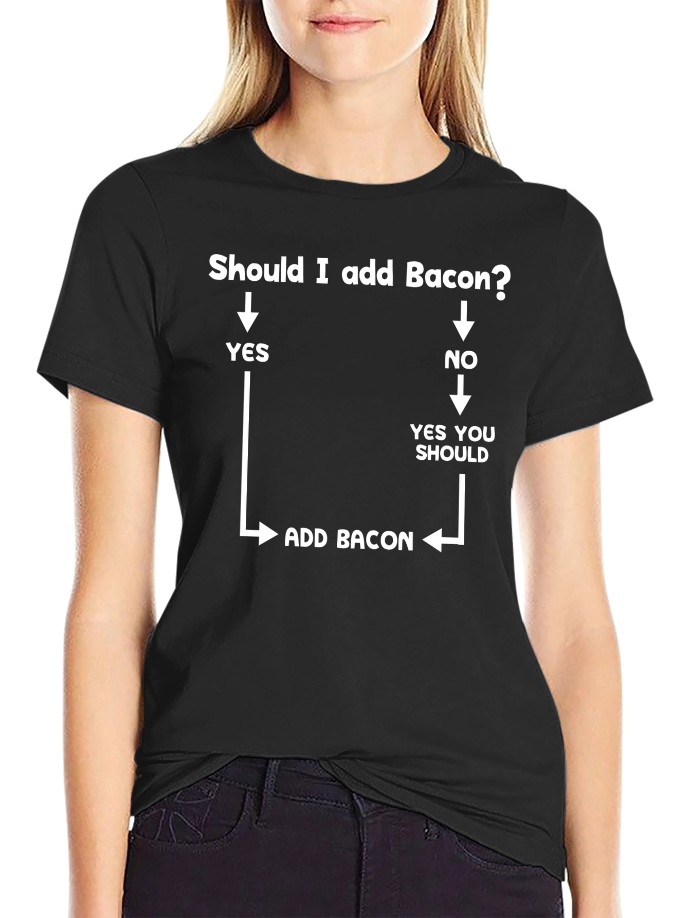 Black Add Bacon Black Graphic T-Shirt view 2