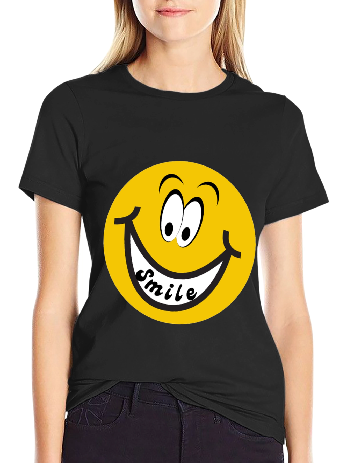 Black Smiley Face Graphic Black T-Shirt view 2
