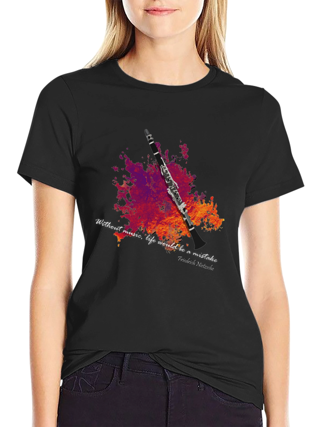 Black Music Lover T-Shirt - Clarinet Design view 2
