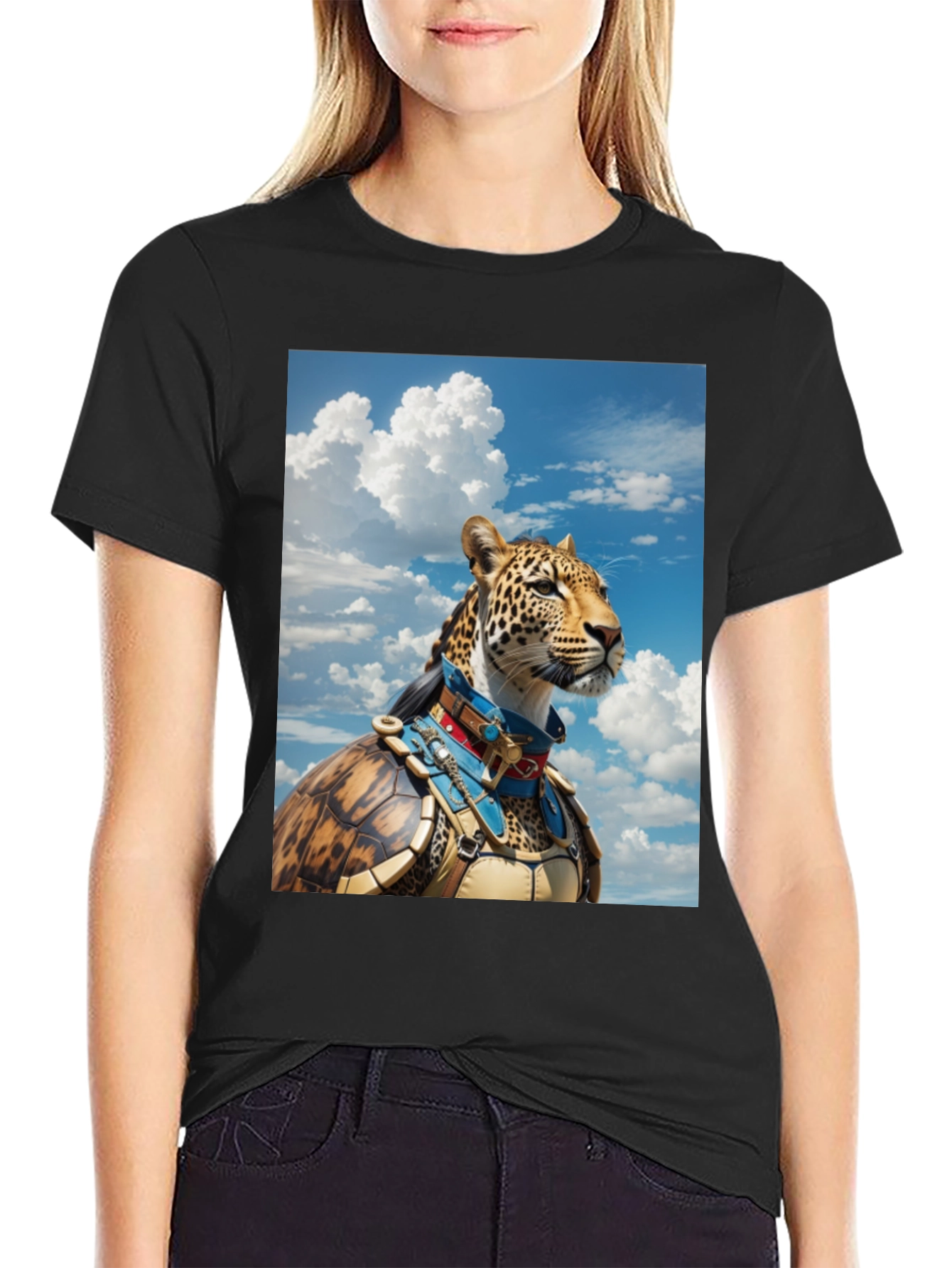 Black Leopard Warrior Graphic Tee - Black Cotton Comfort view 2