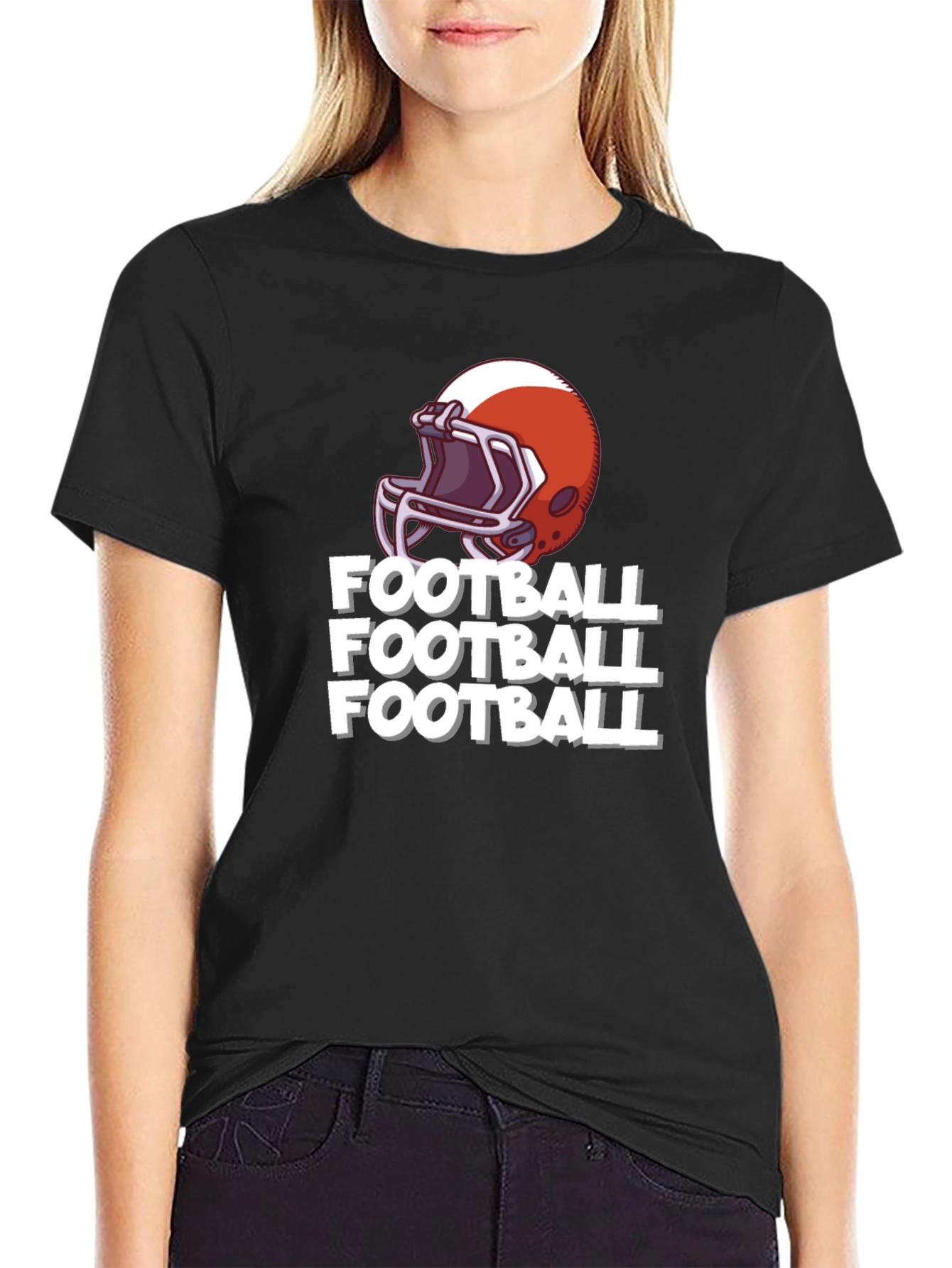 Black Football Helmet T-Shirt view 2
