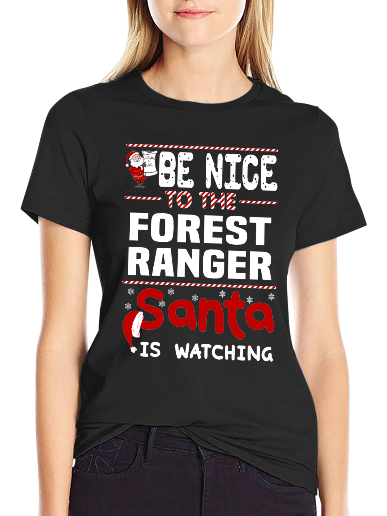 Black Be Nice to The Forest Ranger Santa T-Shirt view 2