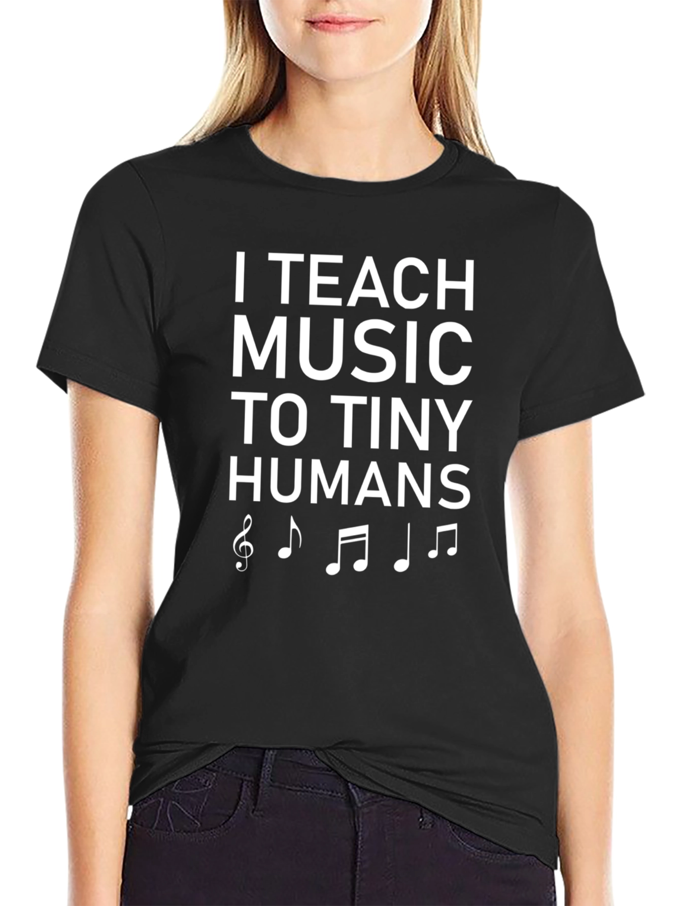 Black I Teach Music T-Shirt - Musician Teacher Tee view 2