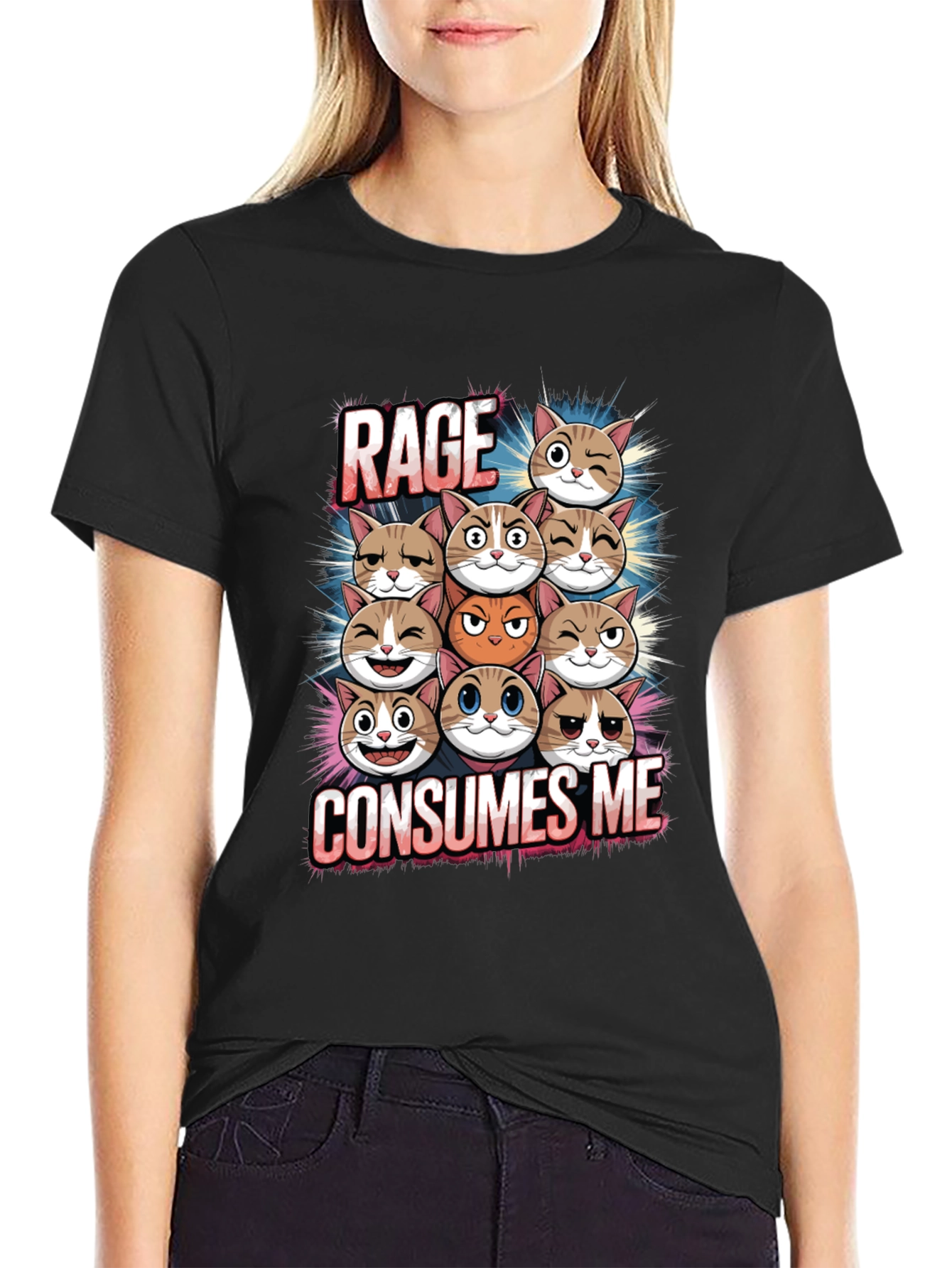 Black Rage Consumes Me Cats Graphic T-Shirt view 2