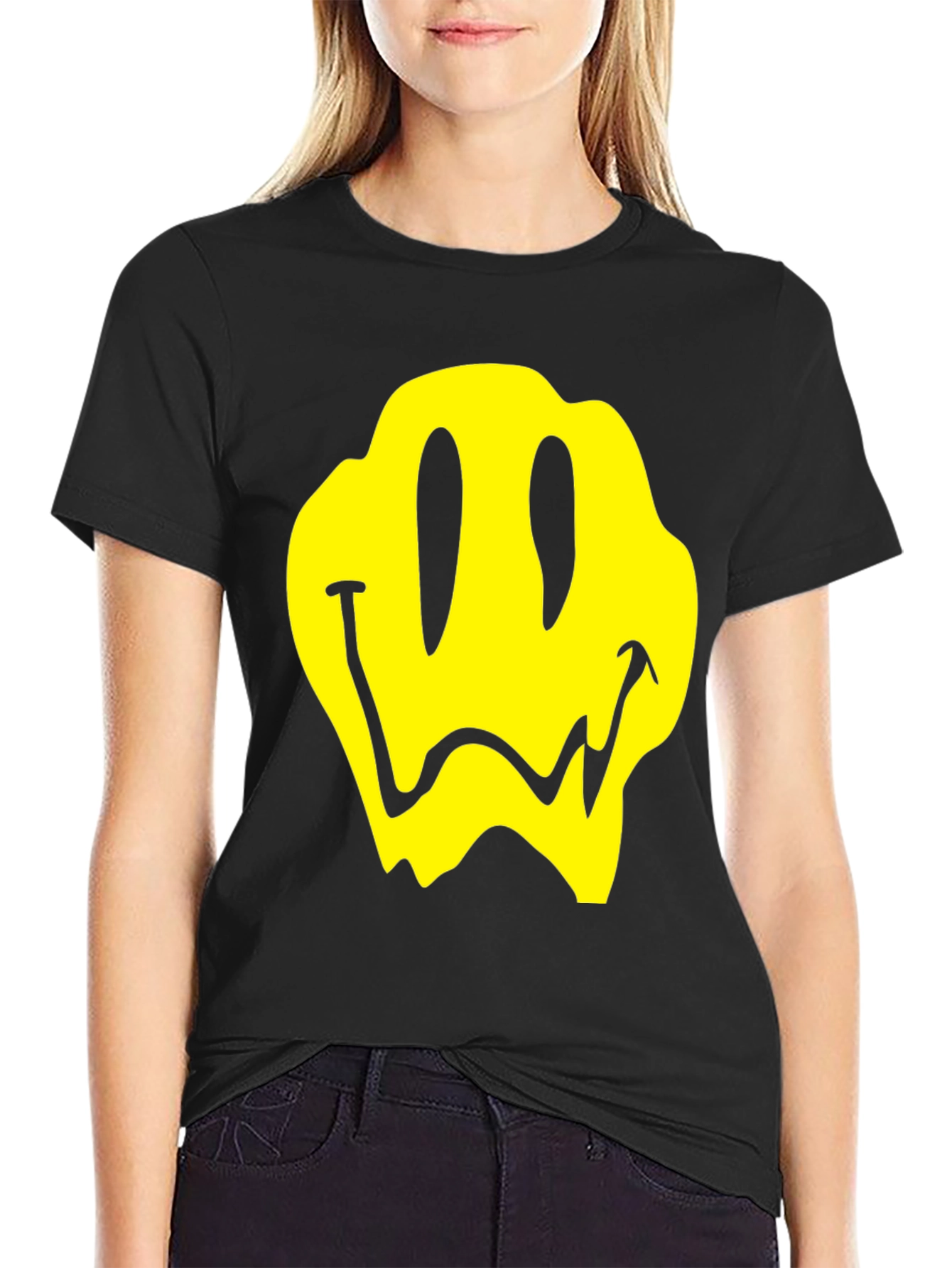 Black Melting Smiley Face Graphic T-Shirt view 2