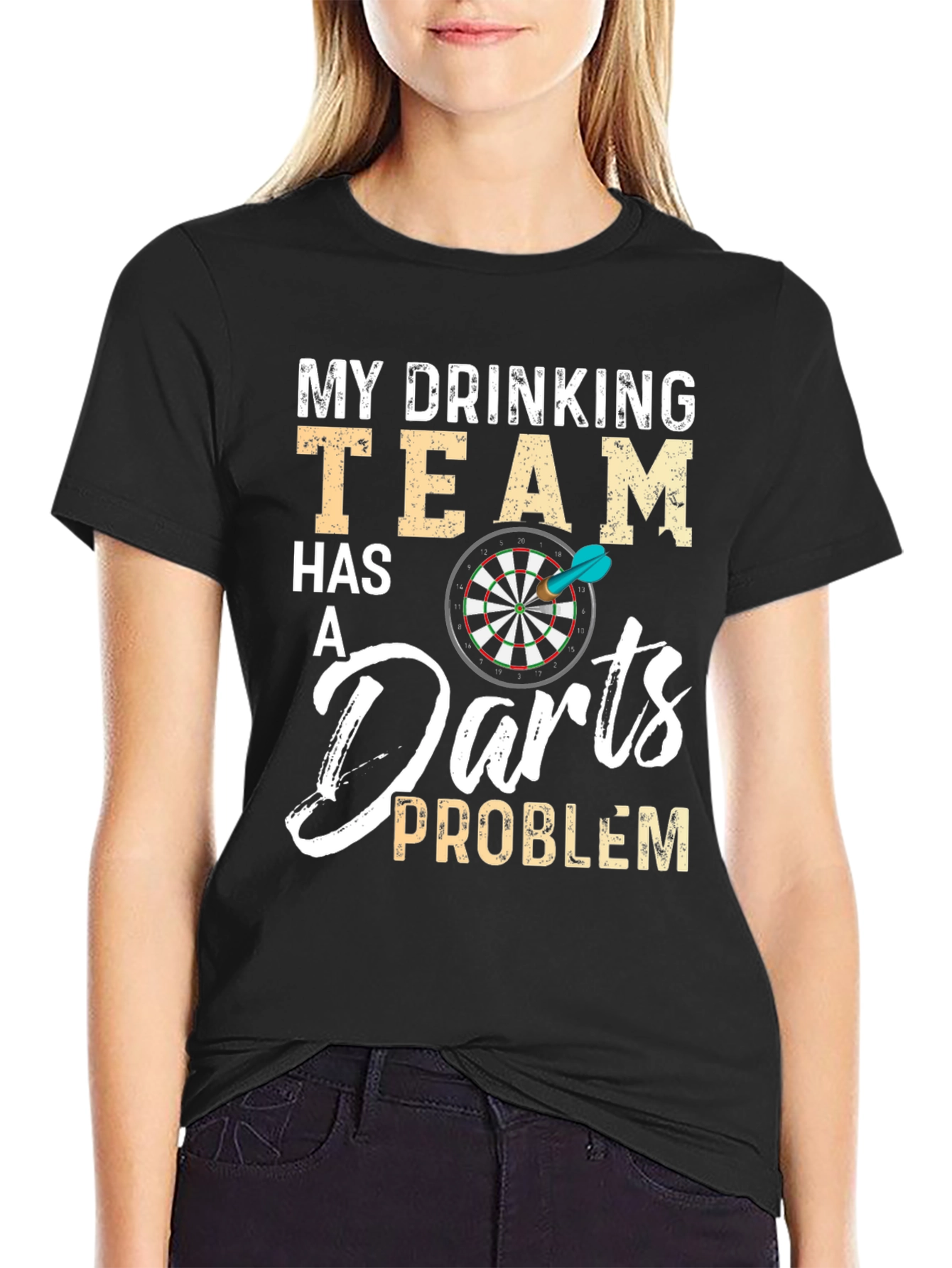Black Funny Drinking Darts Team Problem Black T-Shirt view 2