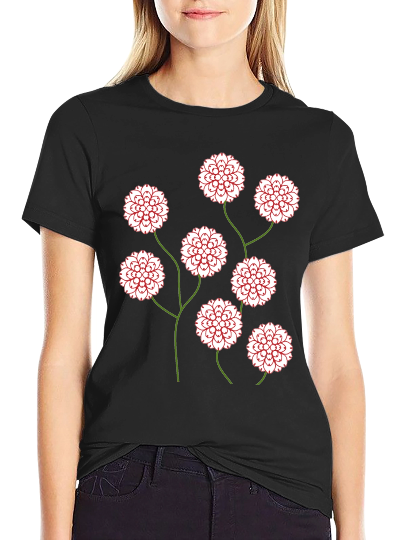 Black Floral Print Black T-Shirt view 2