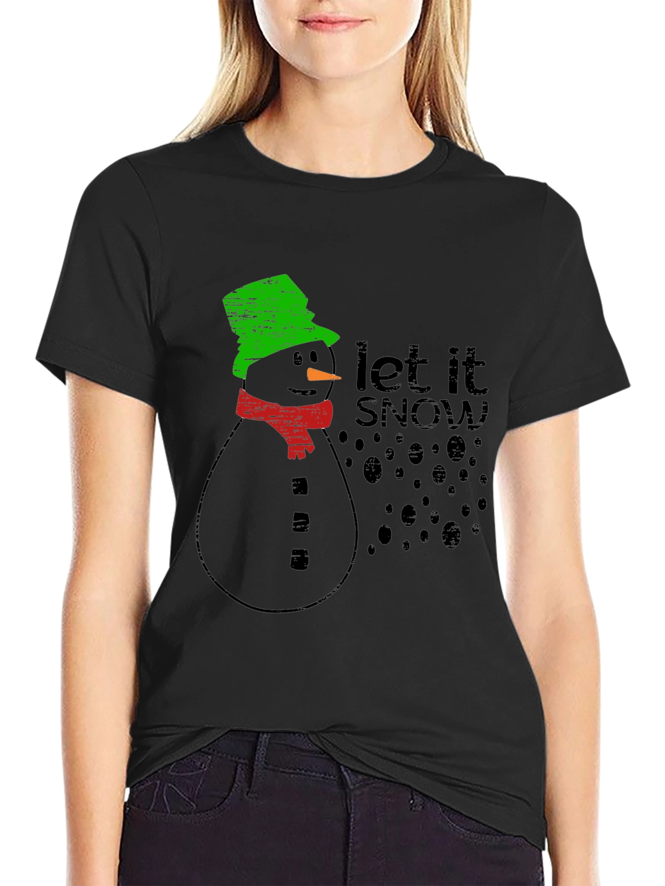 Black Let It Snow T-Shirt - Festive Holiday Apparel view 2