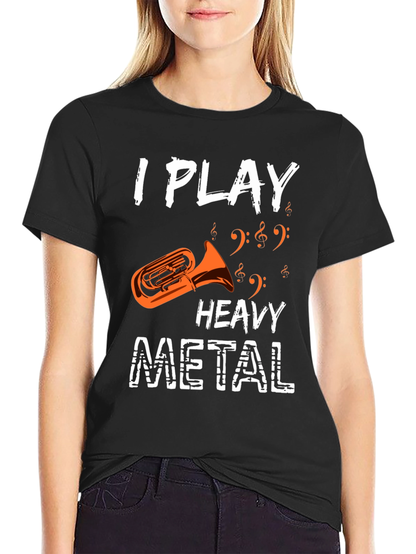 Black I Play Heavy Metal Tuba Funny Music Shirt view 2