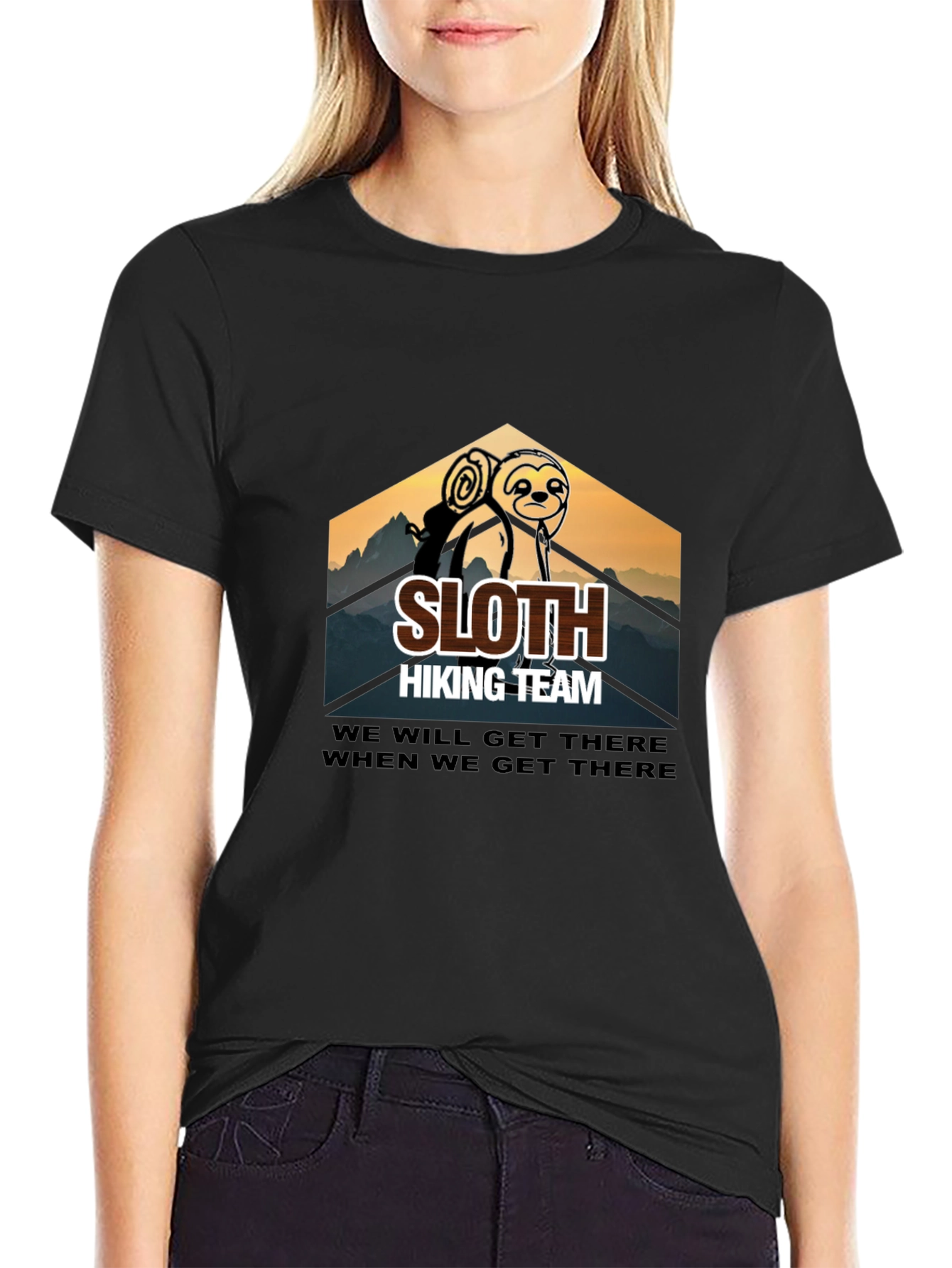 Black Sloth Hiking Team T-Shirt - Men's Black Crew Neck Tee view 2