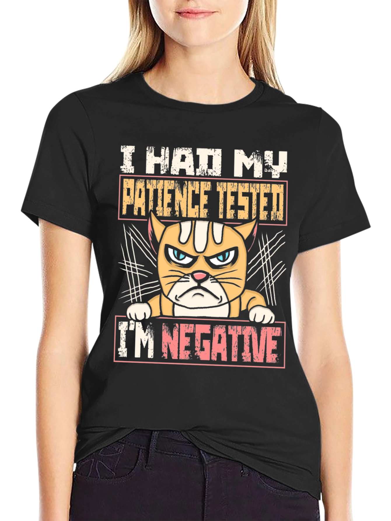 Black I Had My Patience Tested Funny Cat T-Shirt view 2