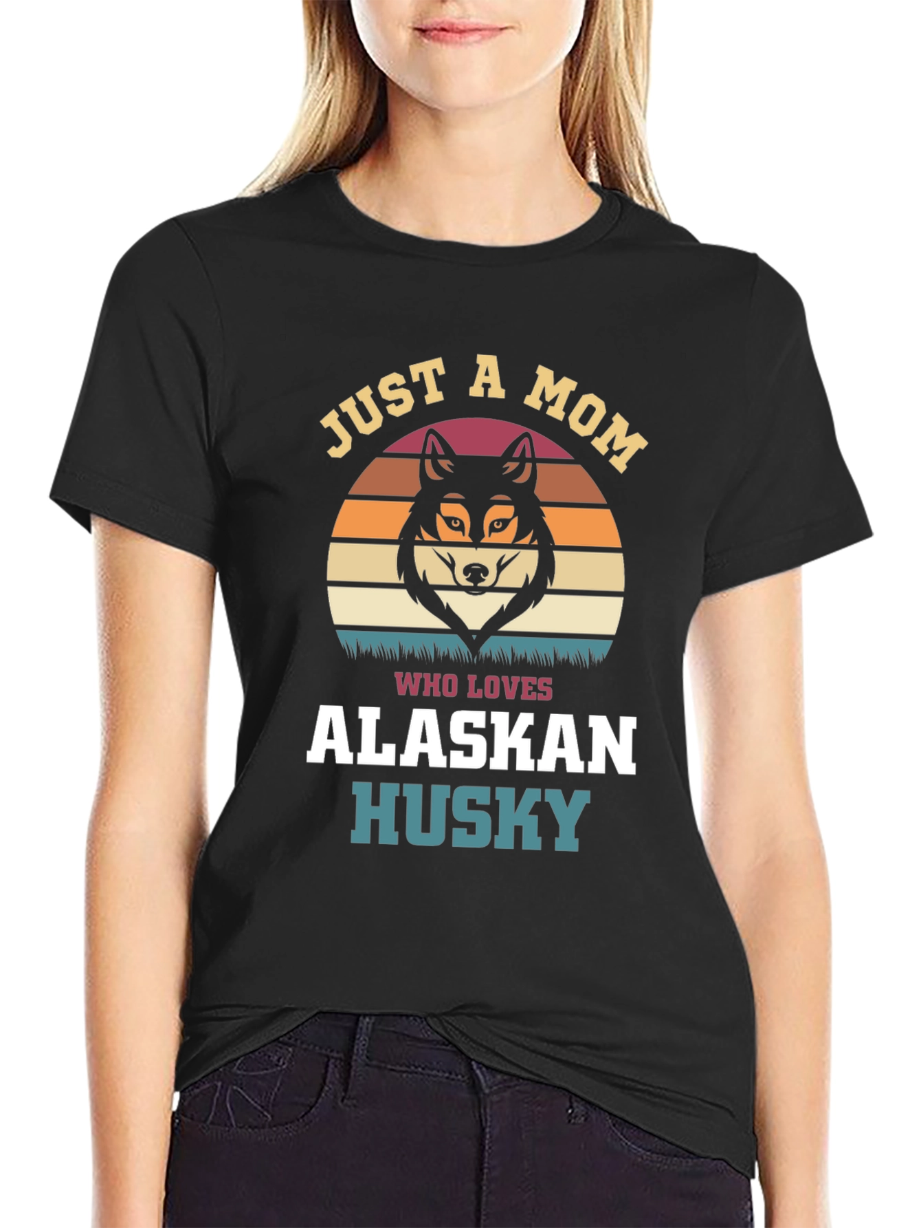 Black Just A Mom Who Loves Alaskan Husky T-Shirt view 2