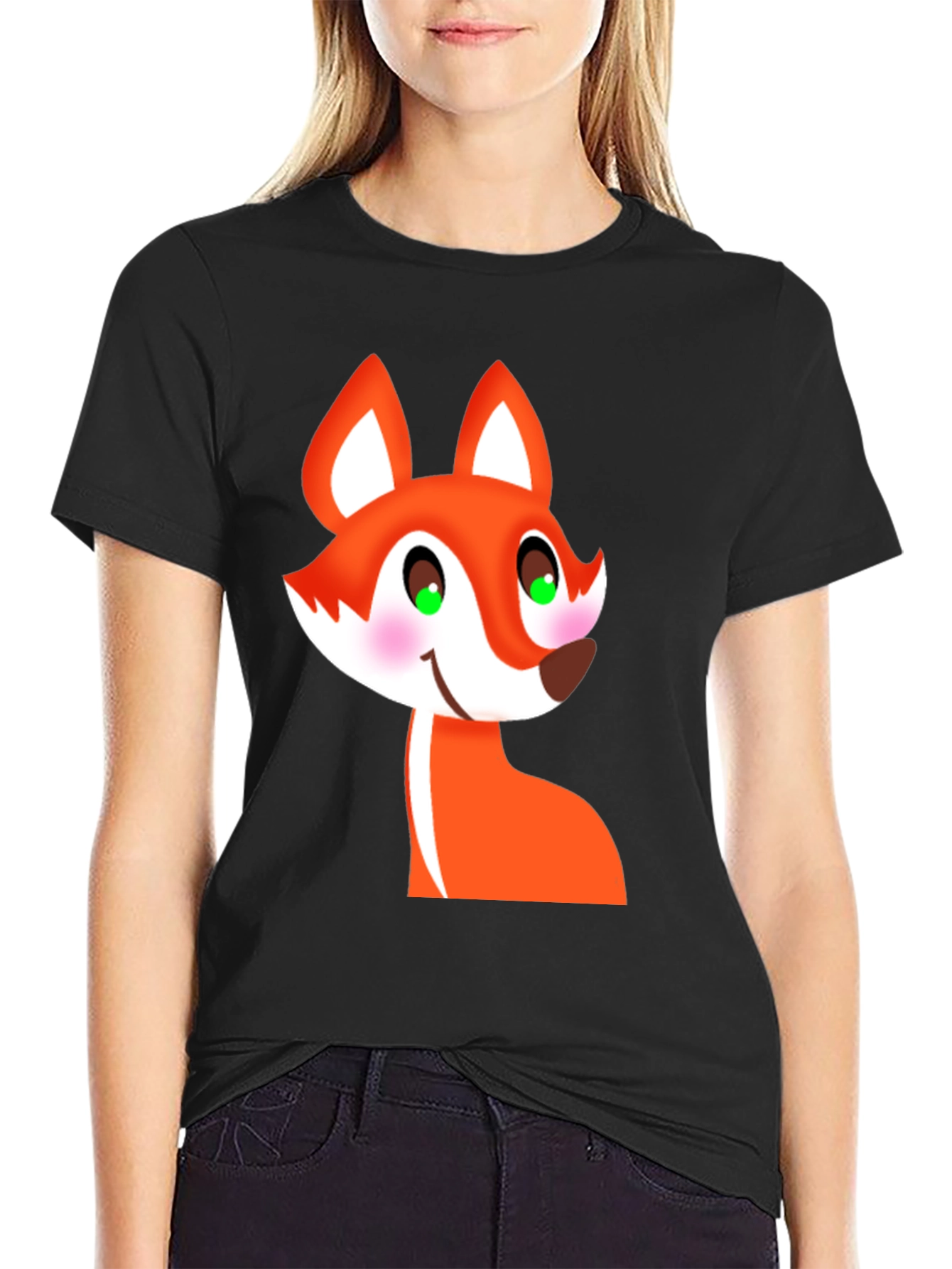 Black Cartoon Fox Graphic Tee - Black T-Shirt view 2