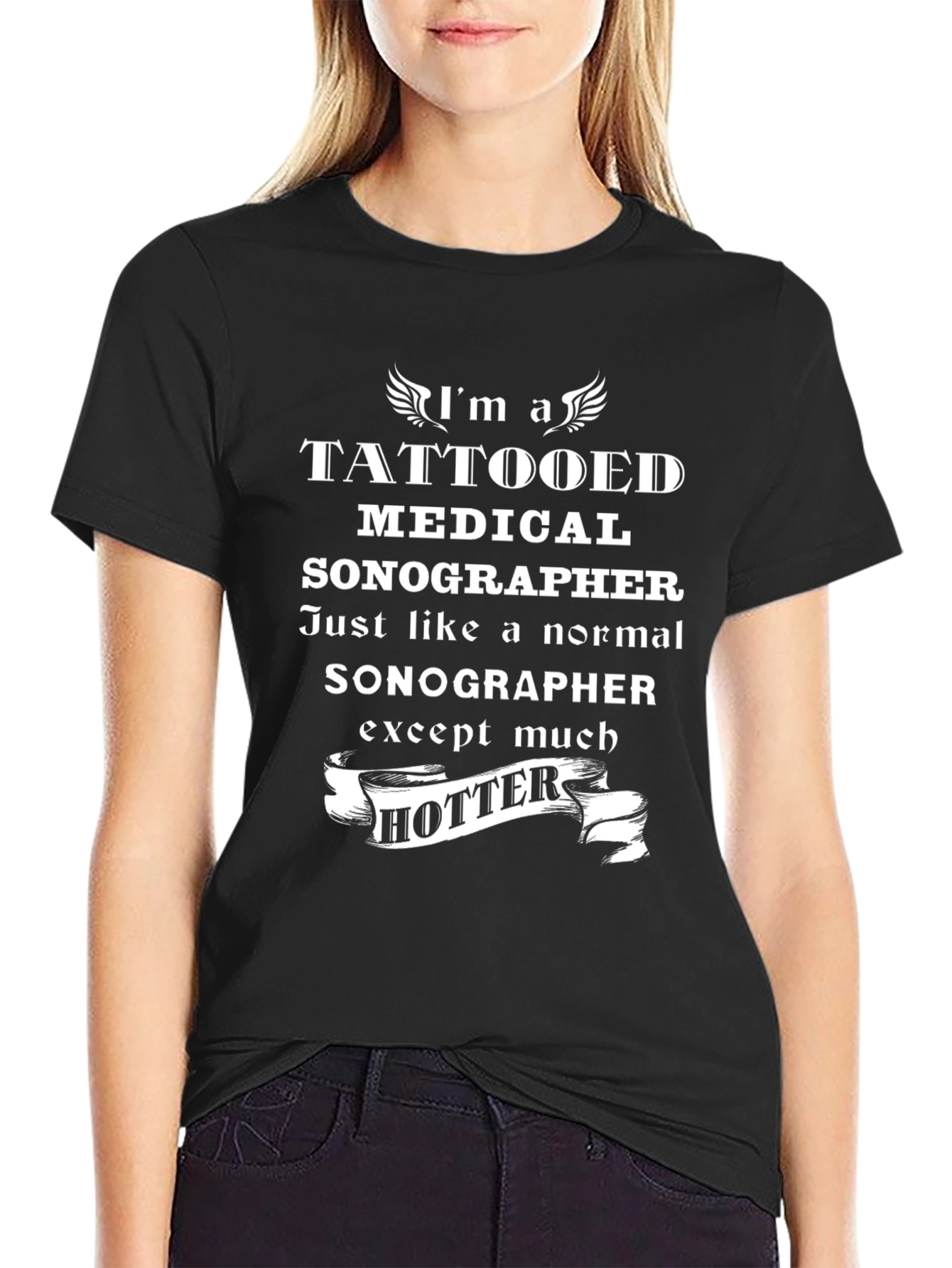 Black Tattooed Medical Sonographer Novelty T-Shirt view 2
