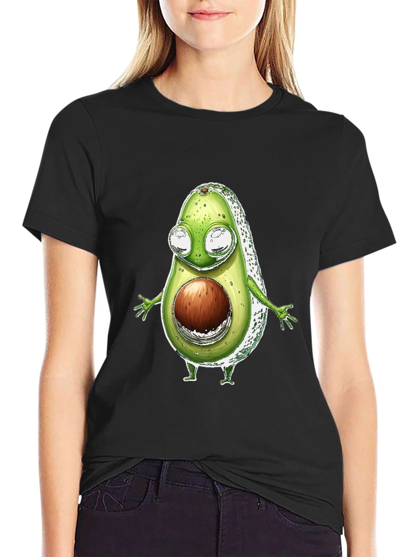 Black Funny Avocado Character T-Shirt - Black view 2