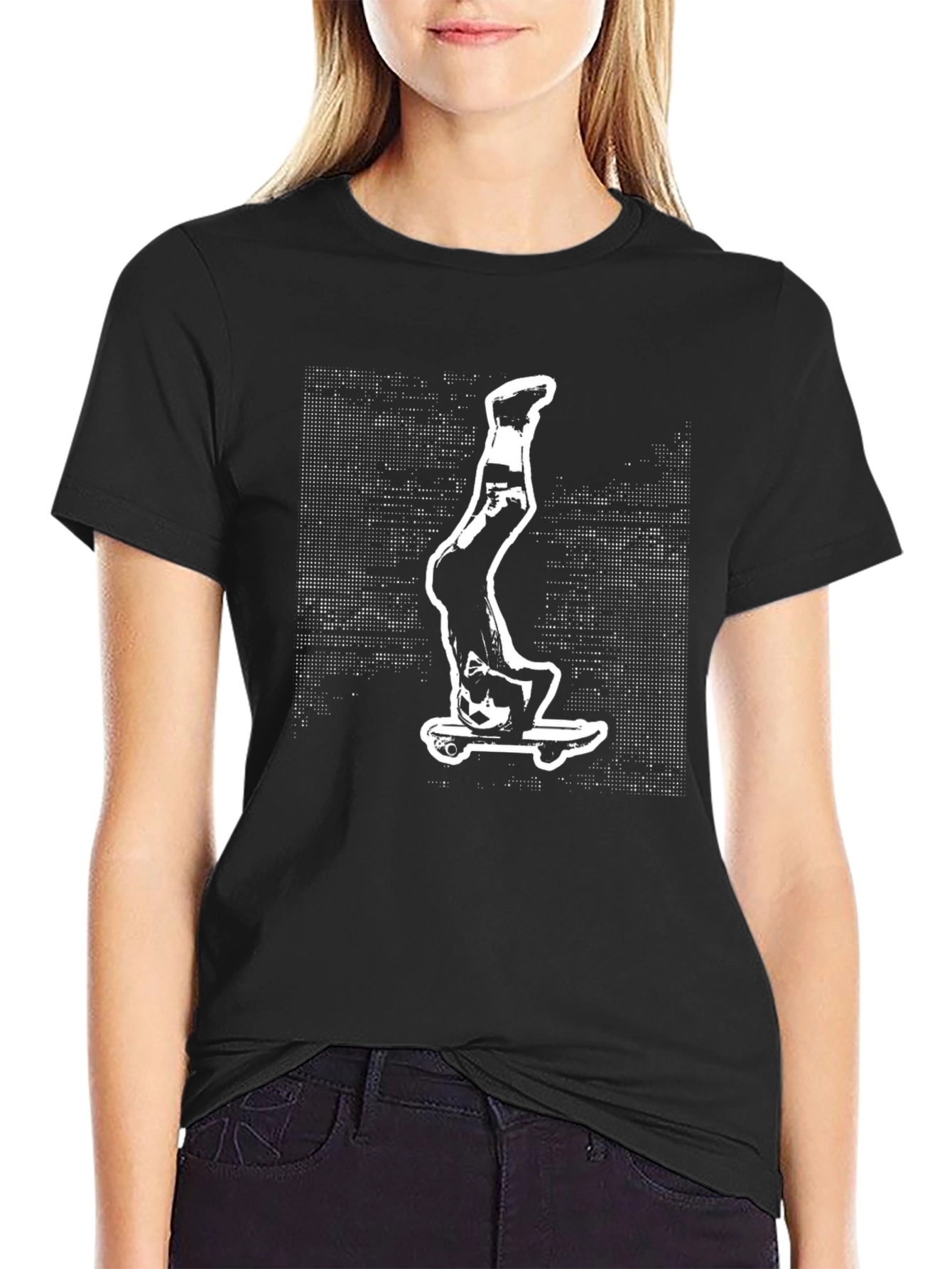 Black Skateboard Headstand Graphic Tee - Black view 2