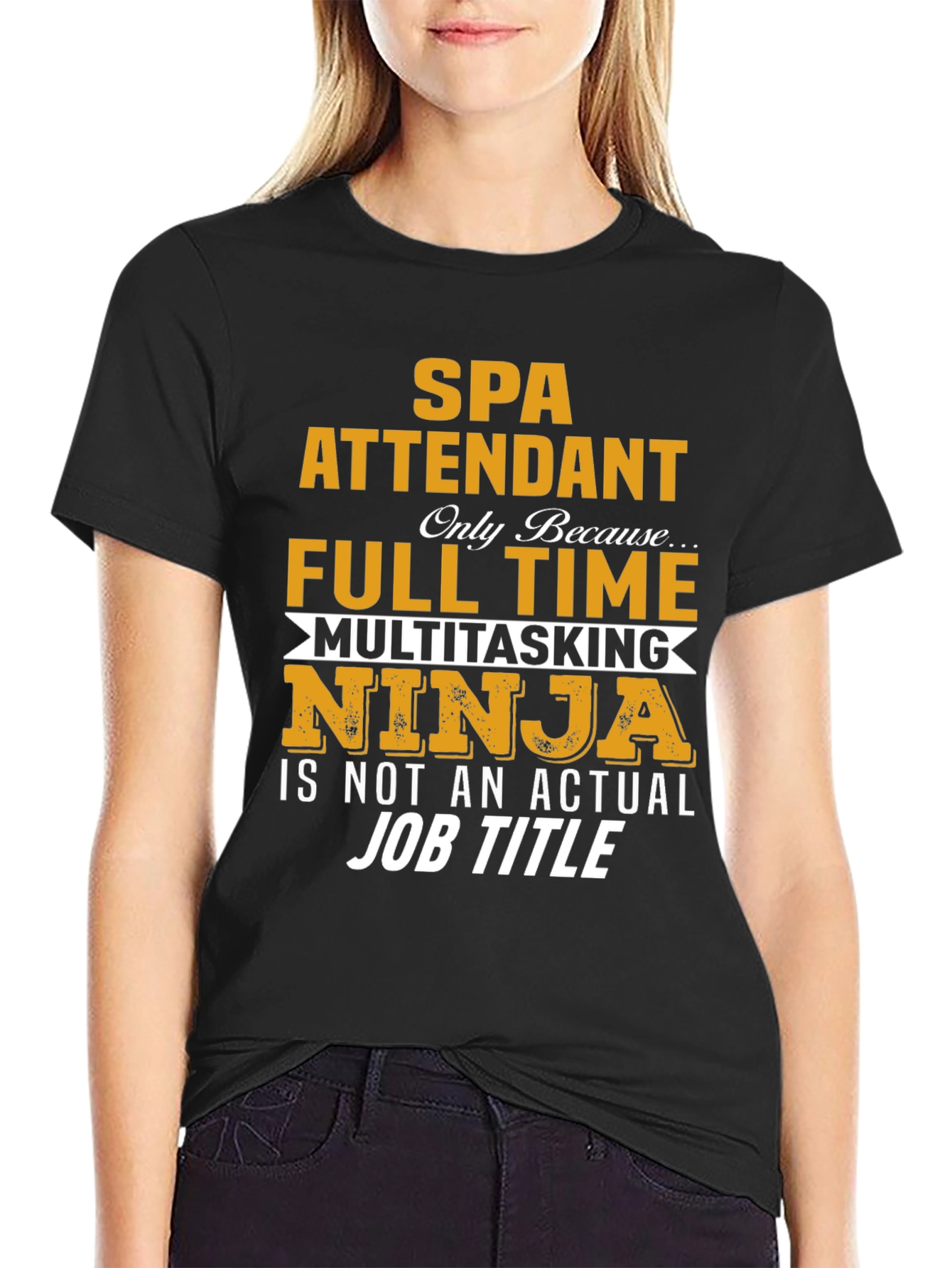 Black SPA Attendant Full Time Ninja Graphic T-Shirt view 2