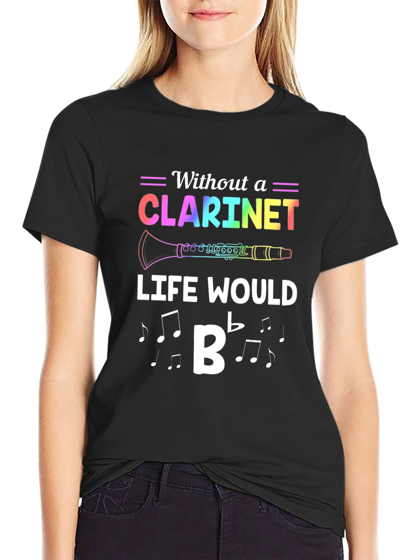 Black Clarineet T-Shirt: Without a Clarinet Life Would B Flat view 2