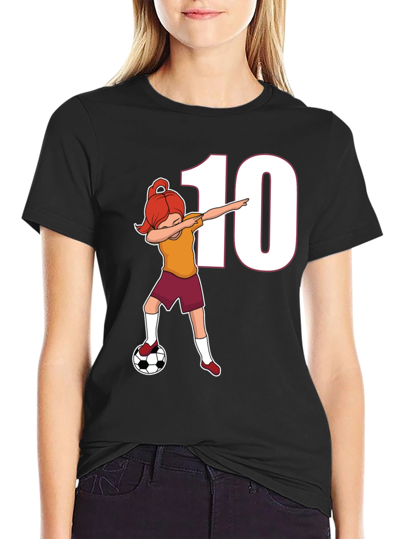 Black Soccer Girl Dab T-Shirt - Number 10 Fan! view 2